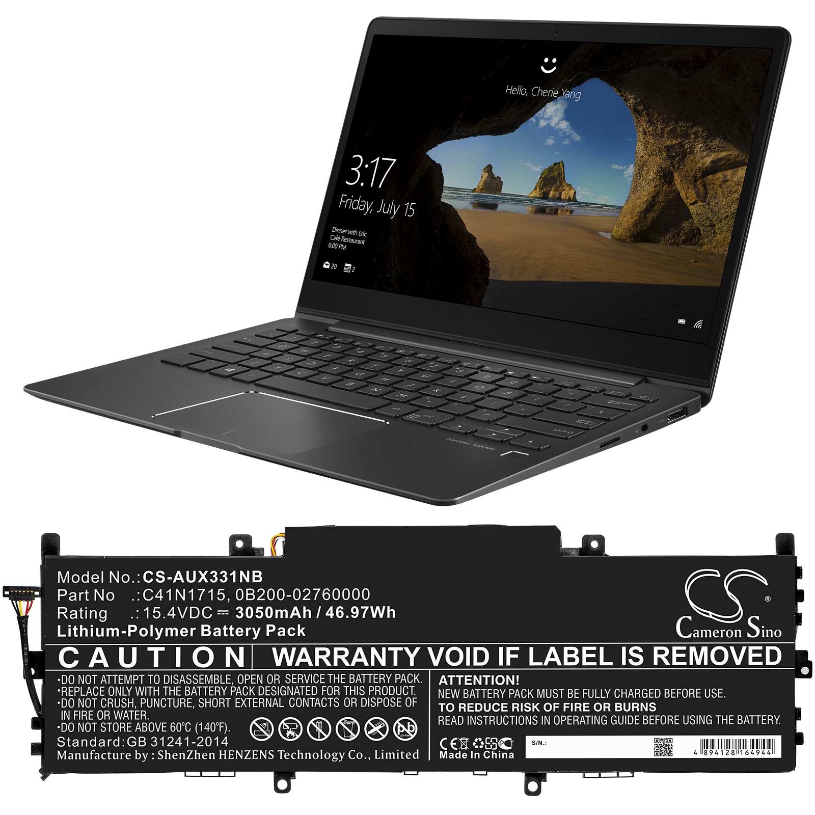 Batteri till Notebook, Bärbar dator för Asus UX331UAL-1D, Zenbook UX331UN-EG080T m.fl.