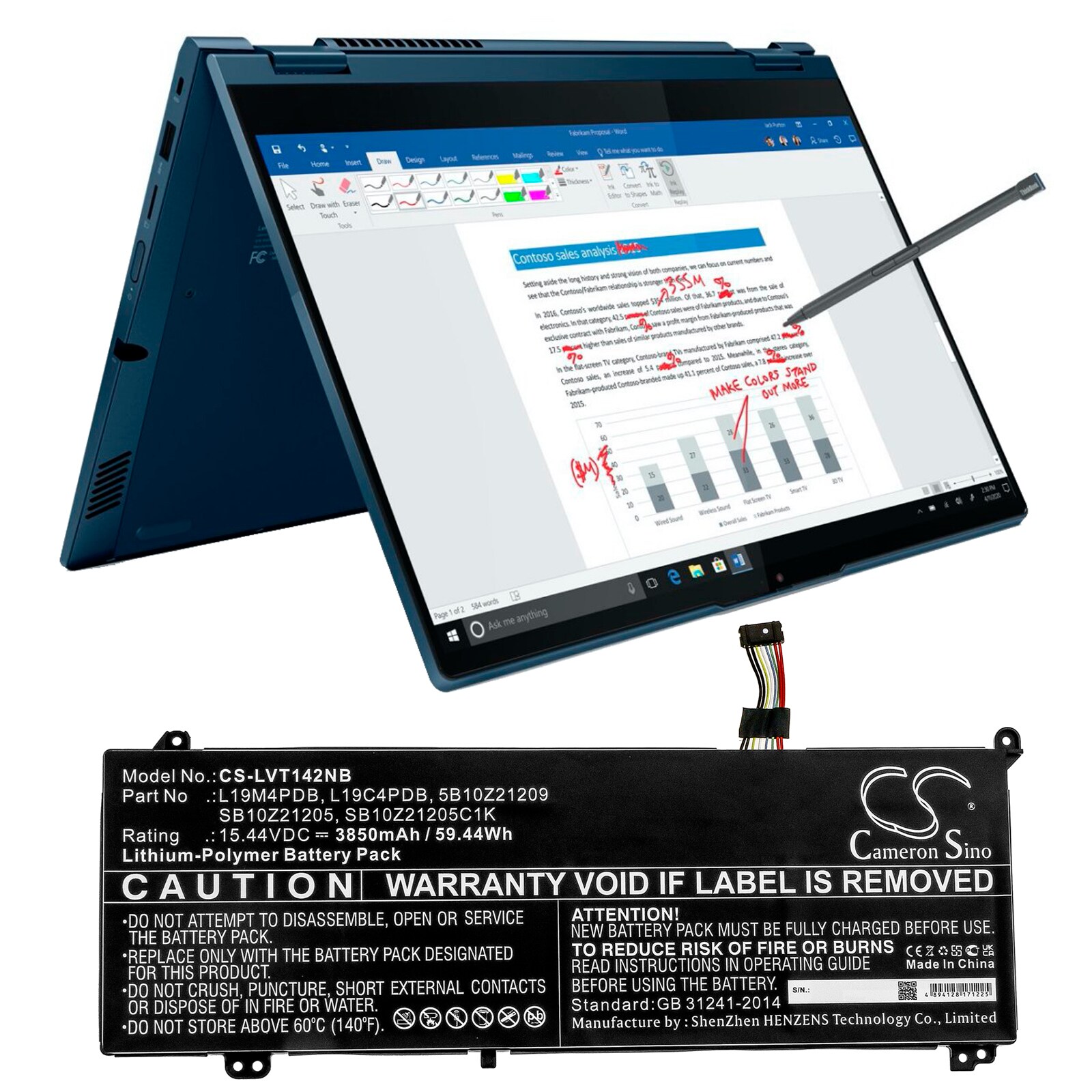 Batteri till Notebook, Bärbar dator för Lenovo ThinkBook 14s Yoga ITL-20WE000YAU m.fl.