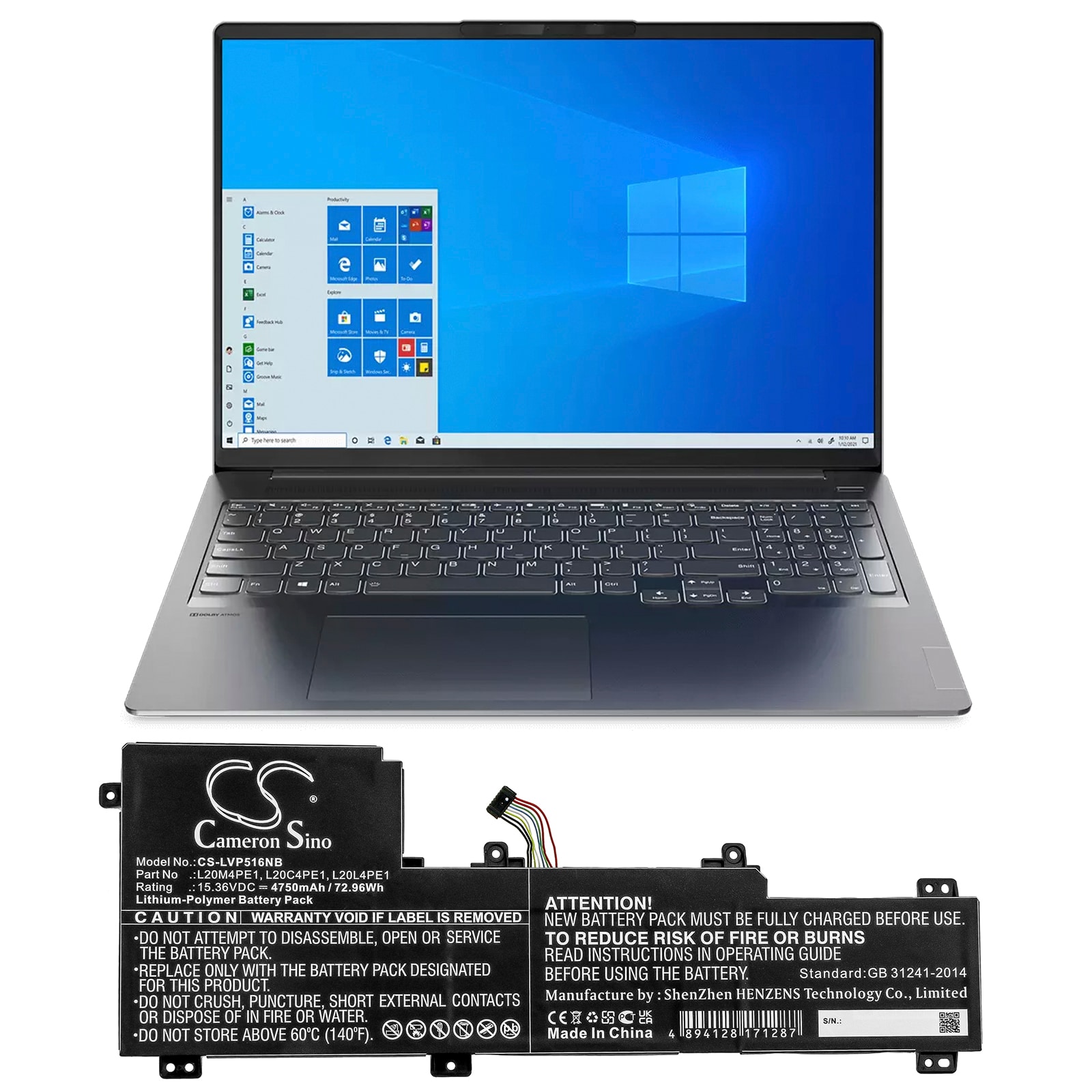Batteri till Notebook, Bärbar dator för Lenovo IdeaPad 5 Pro, IdeaPad 5 Pro-16IHU6 m.fl.