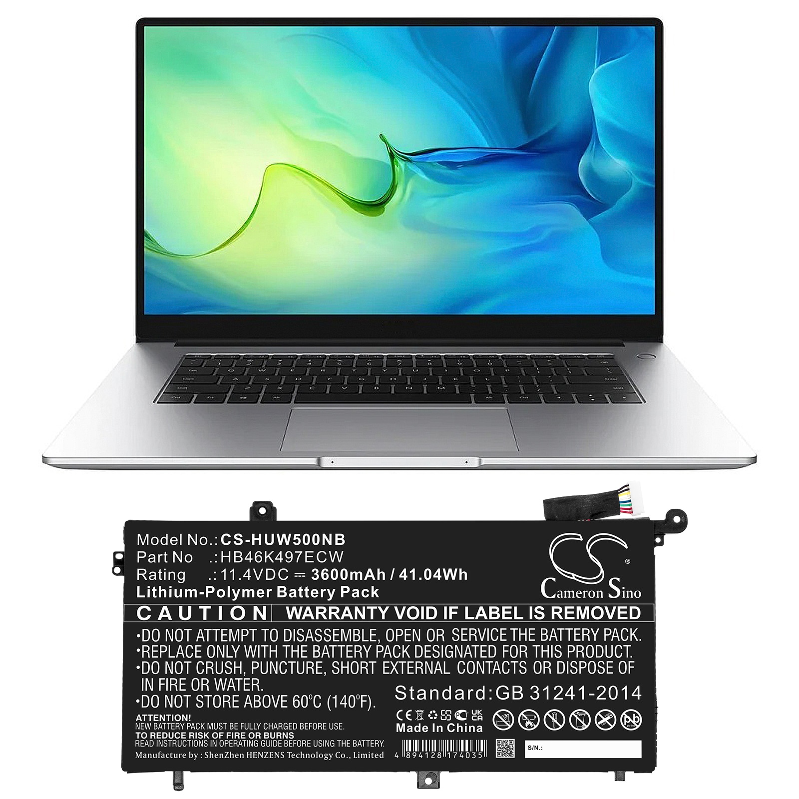 Batteri till Notebook, Bärbar dator för Huawei MateBook D, 53010BAJ, Matebook D I5 8G m.fl.
