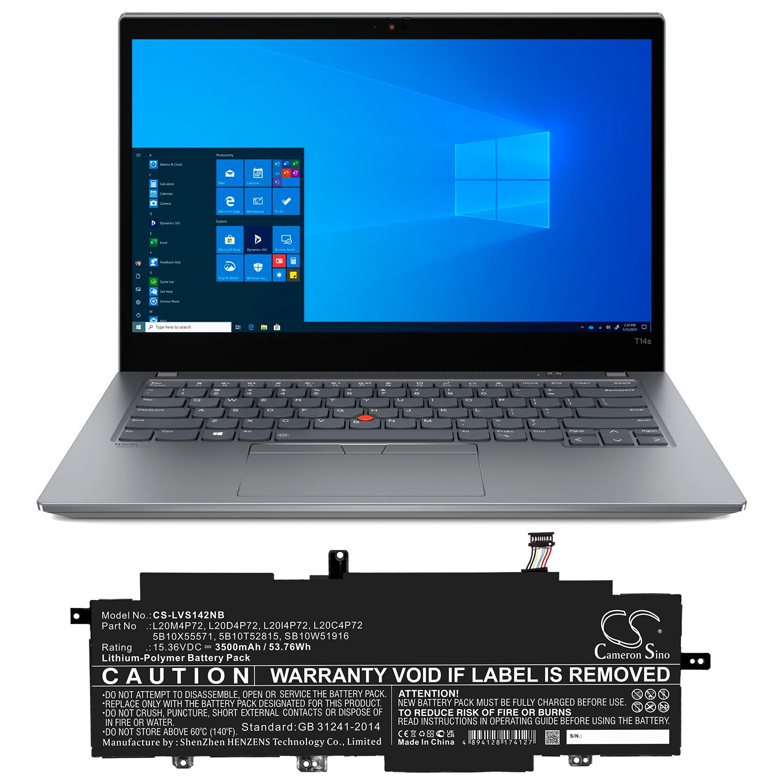 Batteri till Notebook, Bärbar dator för Lenovo ThinkPad T14s Gen 2, TP00130A m.fl.