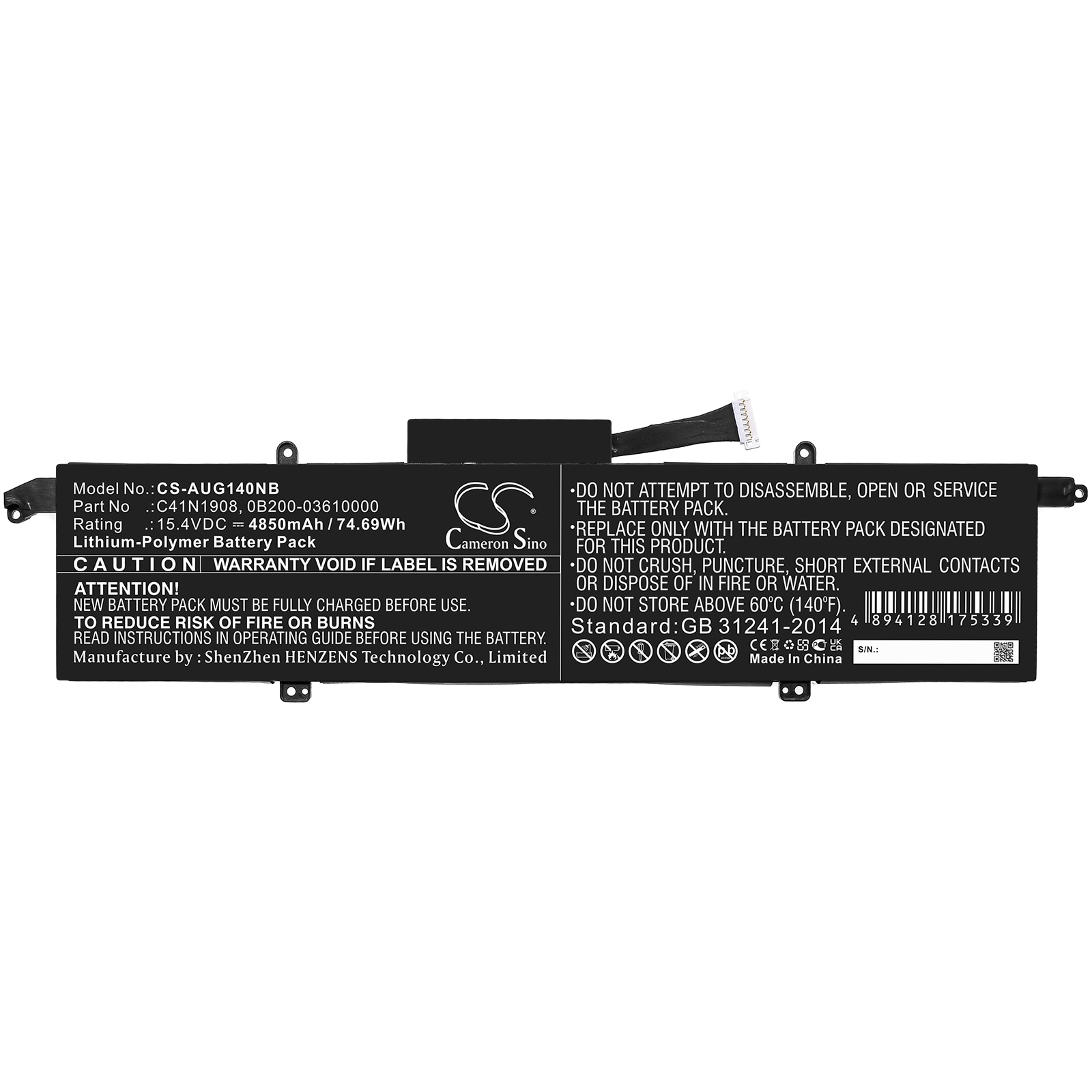 Batteri till Notebook, Bärbar dator för Asus ROG Zephyrus G14 GA401IV-HE135T m.fl.