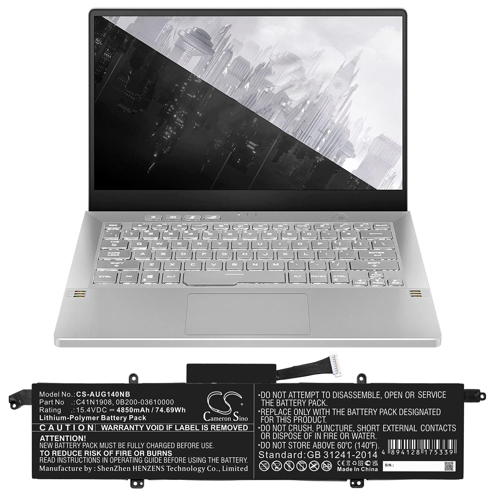 Batteri till Notebook, Bärbar dator för Asus ROG Zephyrus G14 GA401IV-HE135T m.fl.