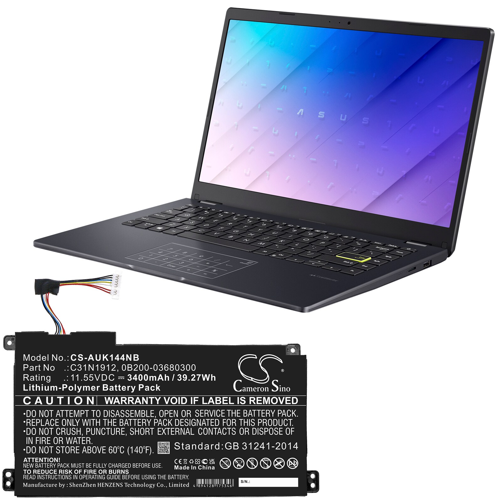 Batteri till Notebook, Bärbar dator för Asus VivoBook 14 E410MA-EK007TS m.fl.