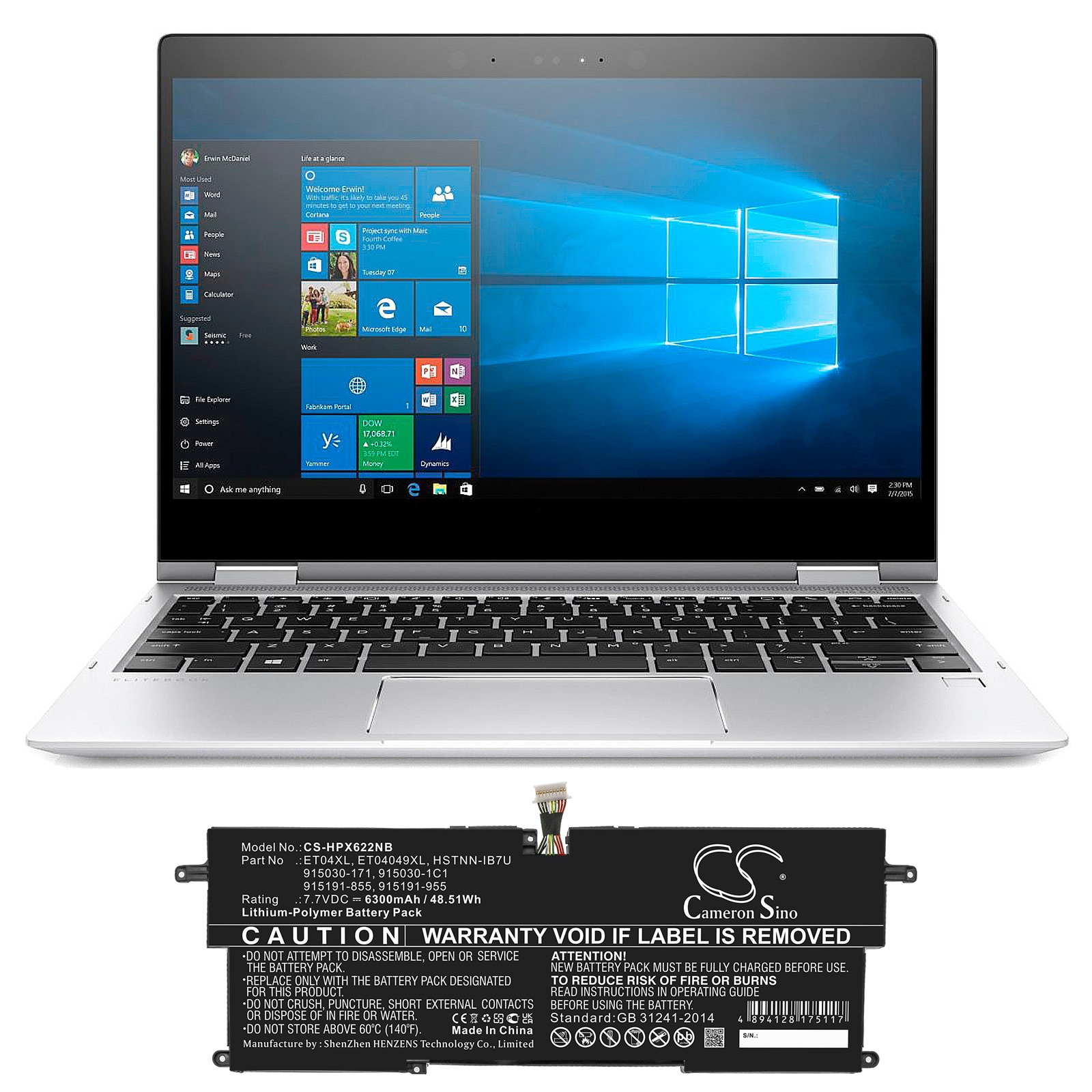 Batteri till Notebook, Bärbar dator för HP Elitebook X360 1020 G2-1eq23ea m.fl.