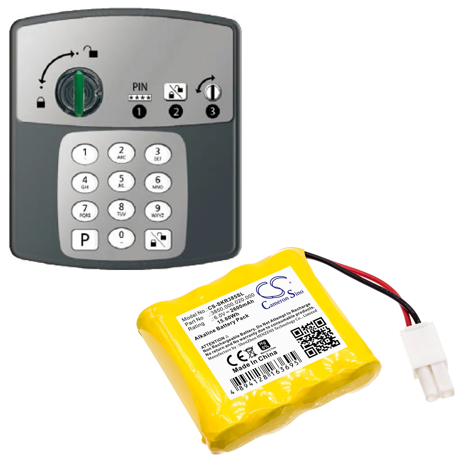 Batteri till Dörrlås för SAFE-O-KIEFER 3850.000.020.000, Safe-O-Pin Pincode