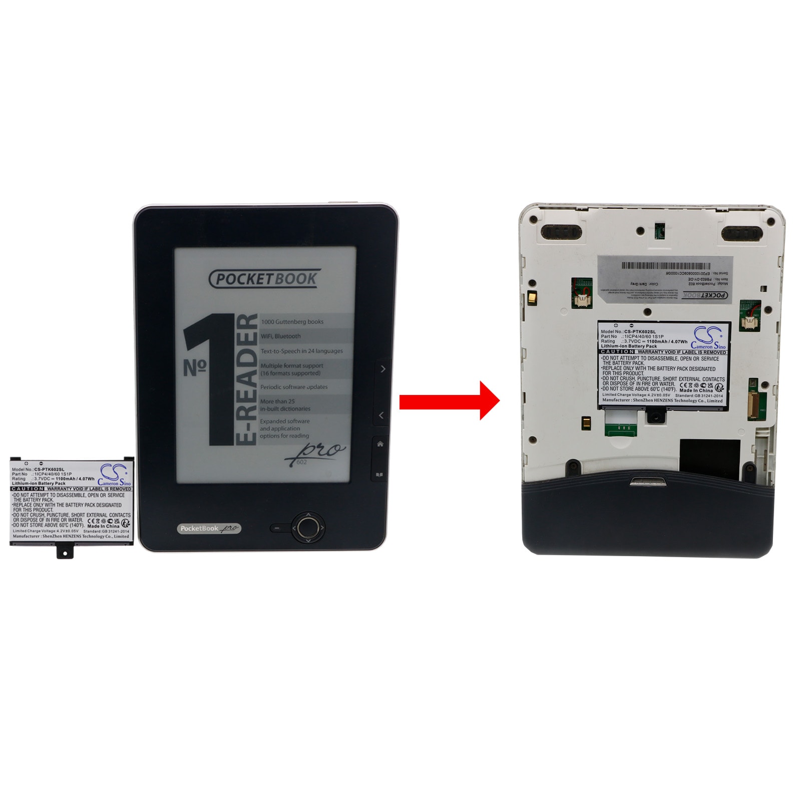 Batteri till E-bok, E-läsare för Pocketbook Pro 602, Pro 603, Pro 902 m.fl.