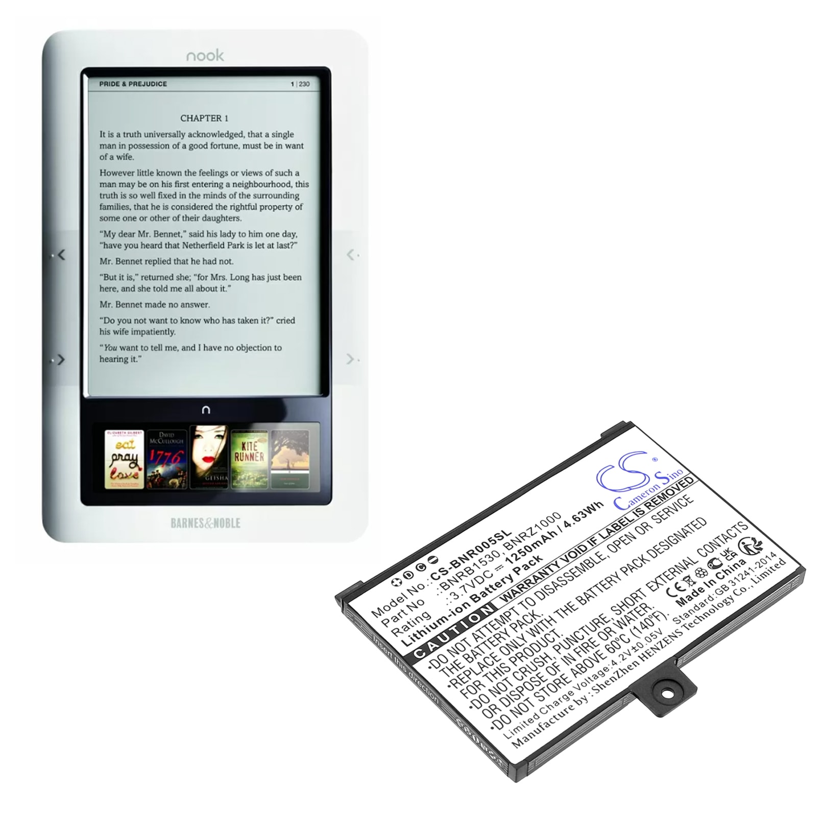 Batteri till E-bok, E-läsare för Barnes & Noble 005, nook, BNRZ100 m.fl.
