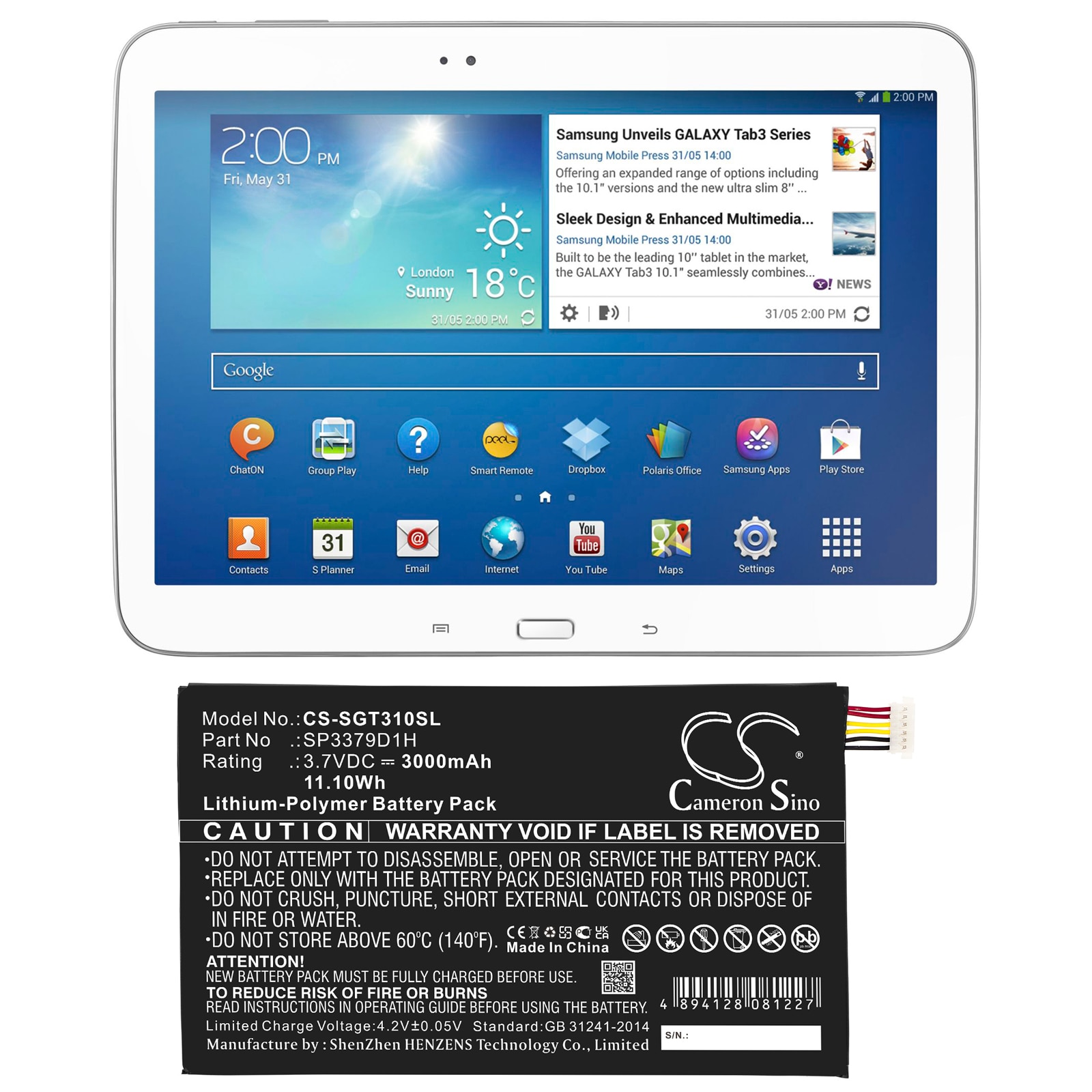 Batteri till Tablett för Samsung Galaxy Tab3, Galaxy Tab 3, SM-T310 m.fl.