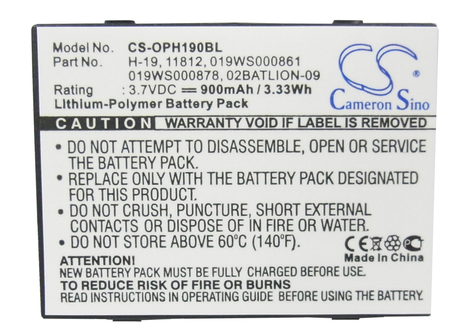 Batteri till Streckkodsläsare för Opticon H-19, H-19a, H-19d m.fl.
