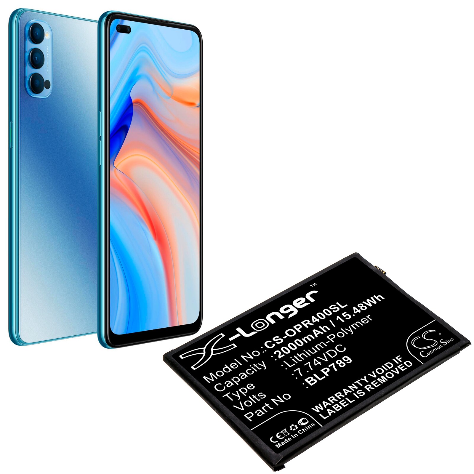 Batteri till SmartPhone, Mobil för OPPO Reno 4 5G, PDPM00, PDPT00 m.fl.