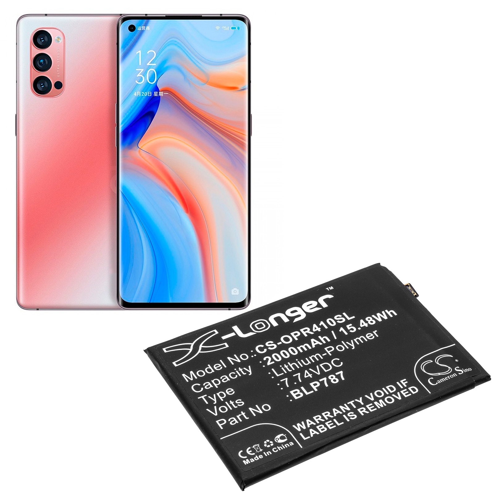 Batteri till SmartPhone, Mobil för OPPO Reno4 Pro 4G, CPH2109