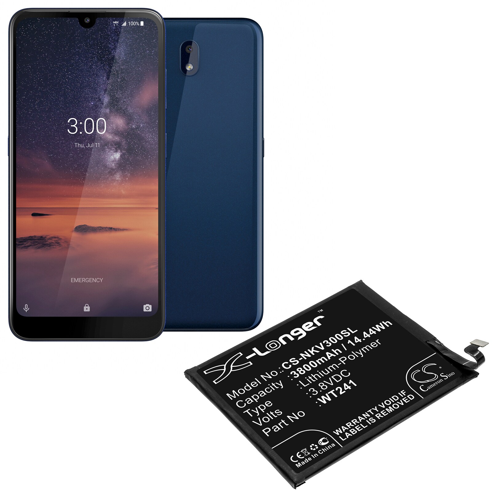 Batteri till SmartPhone, Mobil för Nokia 3 V, TA-1153