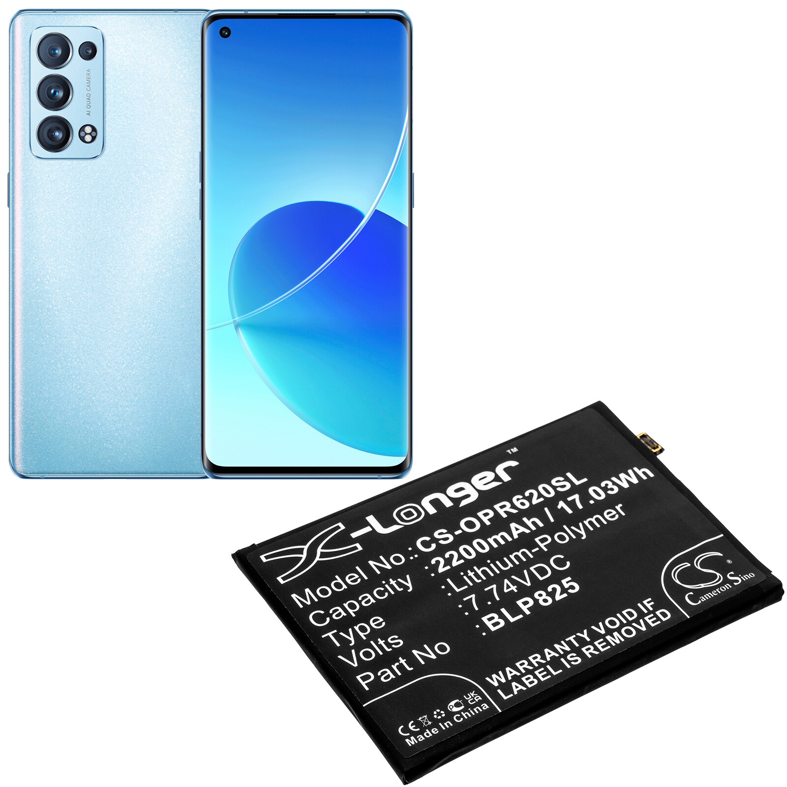 Batteri till SmartPhone, Mobil för OPPO Reno6 Pro, Reno5 Pro+