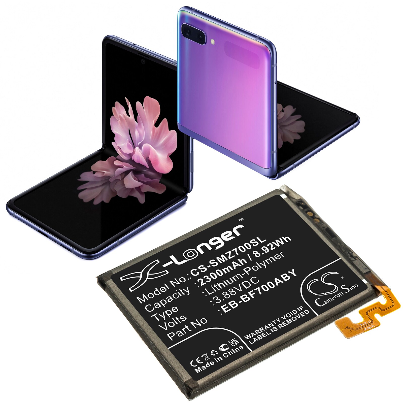 Batteri till SmartPhone, Mobil för Samsung Galaxy Z Flip, SM-F7000, SM-F700W/DS m.fl.