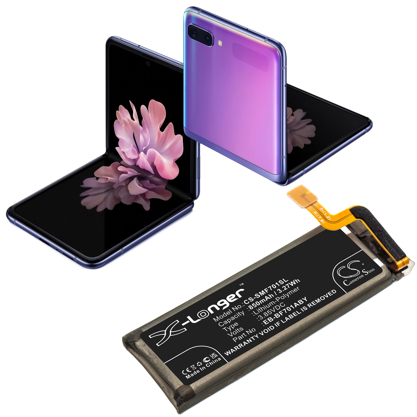 Batteri till SmartPhone, Mobil för Samsung Galaxy Z Flip, SM-F7000, SM-F700W/DS m.fl.