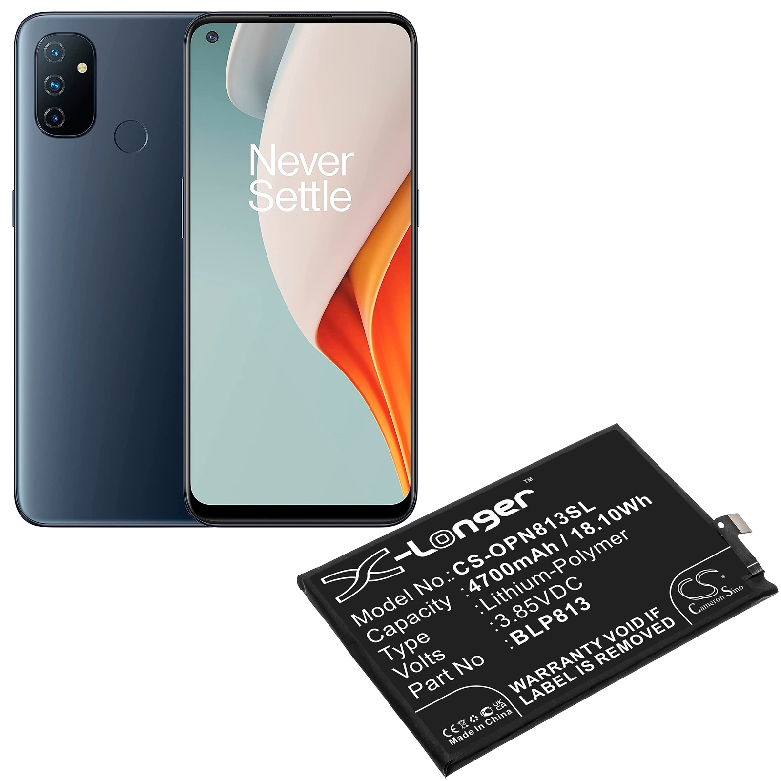 Batteri till SmartPhone, Mobil för Oneplus Nord N100, BE2015, BE2013 m.fl.
