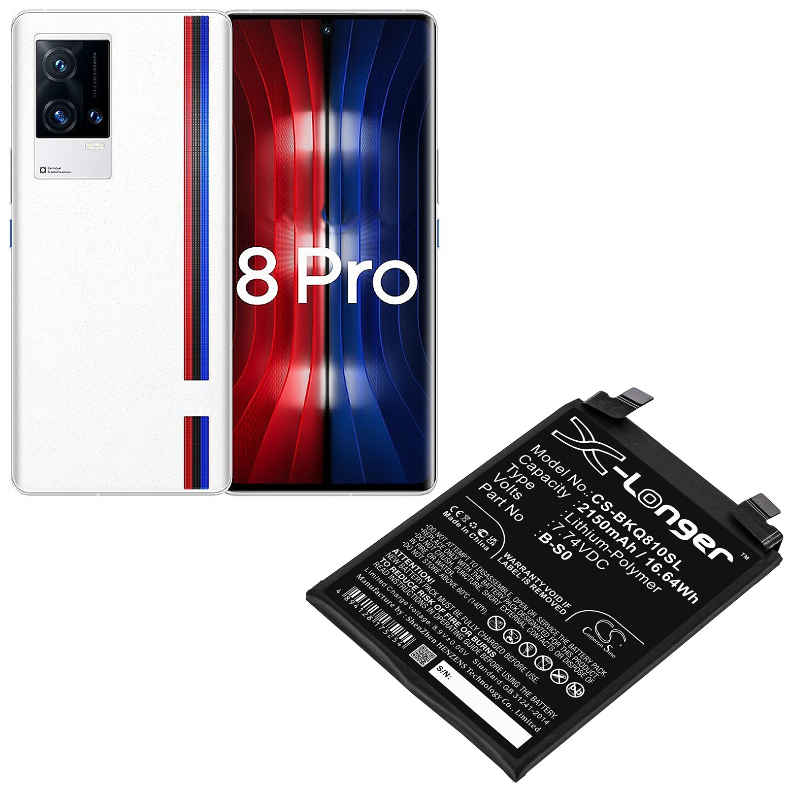 Batteri till SmartPhone, Mobil för VIVO IQOO 8 Pro, V2141A