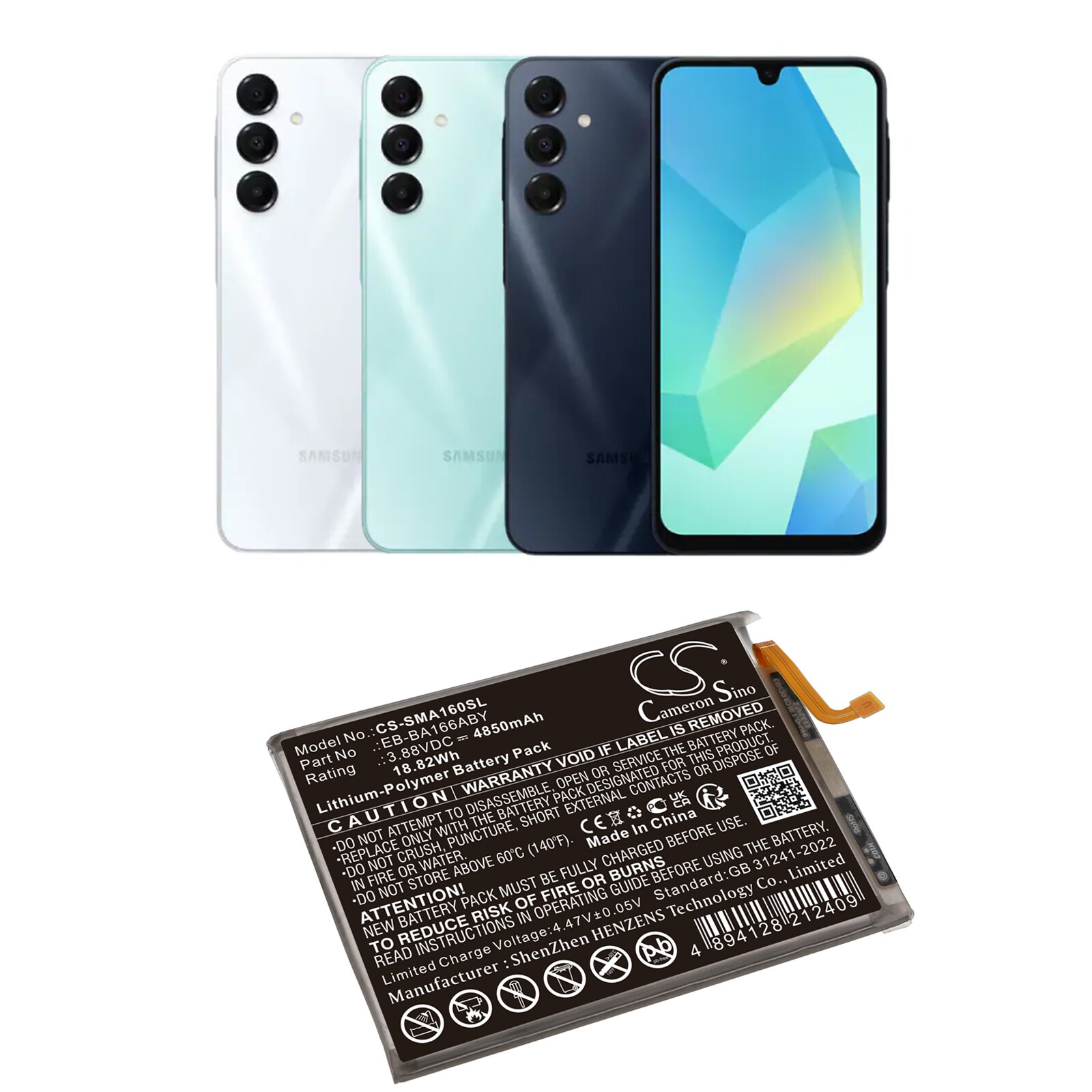 Batteri till SmartPhone, Mobil för Samsung Galaxy A16 5G, SM-A166B, SM-A166B/DS m.fl.