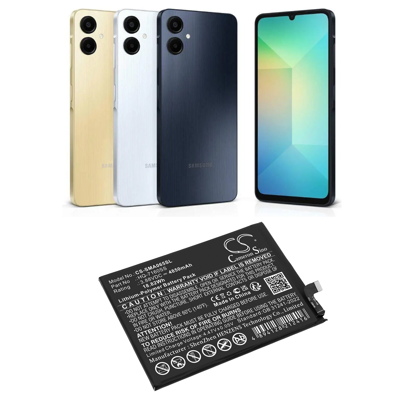 Batteri till SmartPhone, Mobil för Samsung Galaxy A06, SM-A065F, SM-A065F/DS m.fl.