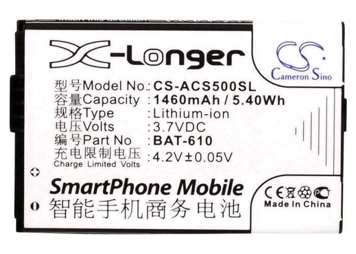 Batteri till SmartPhone, Mobil för Acer CloudMobile S500, S500, Cloud Mobile