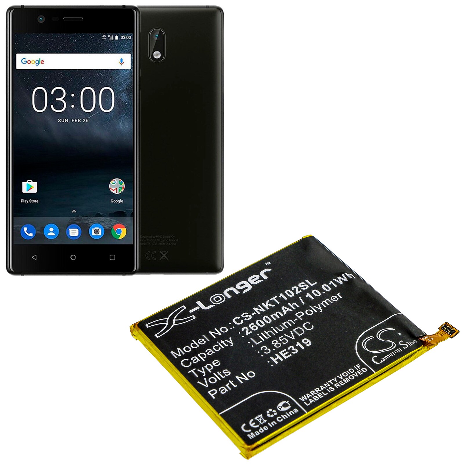 Batteri till SmartPhone, Mobil för Nokia Nokia 3, TA-1020, TA-1028 m.fl.