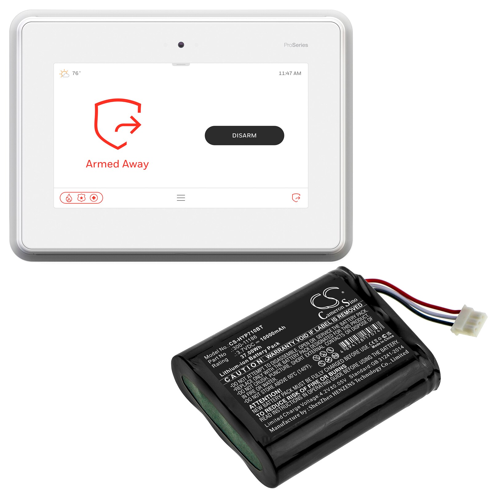Batteri till Larmsystem för Honeywell Home Pro A7, Pro A7 Plus, Pro A7 Plus C m.fl.
