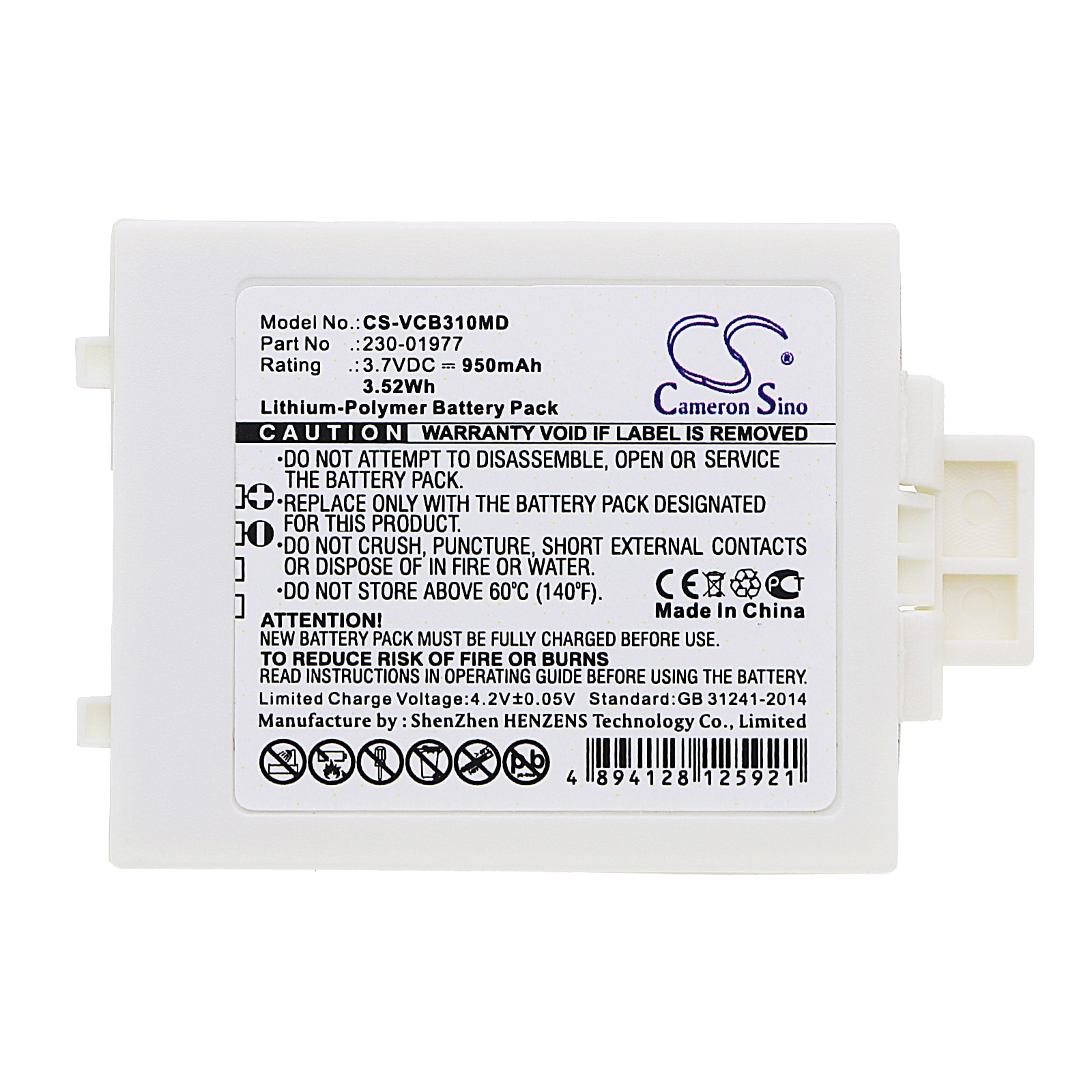 Vitt Batteri till Vocera Badge B3000 / B3000N / B3000E / batteri för bärbar kommunikationsenhet
