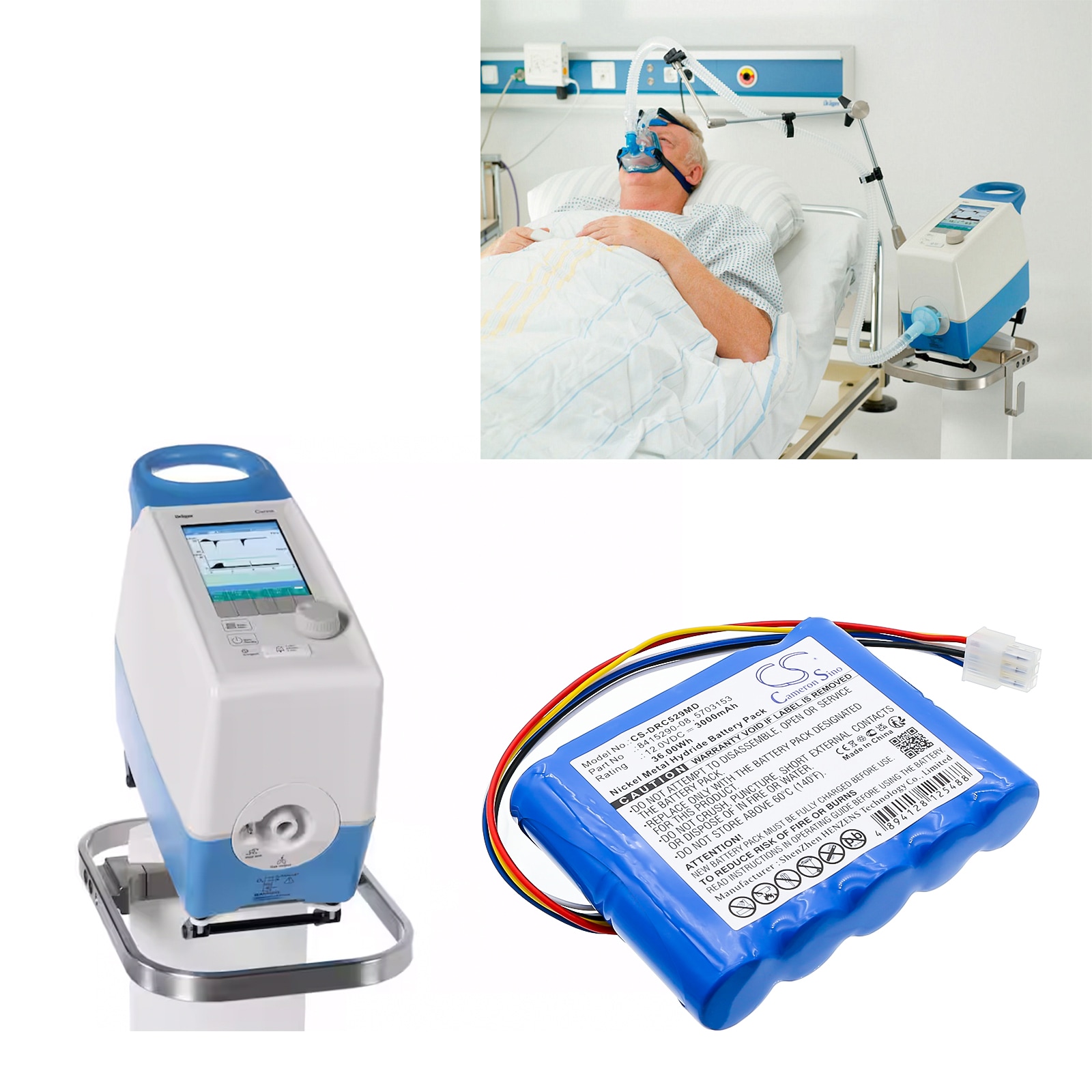 Batteri till Medicinsk för Drager Carina NIV Ventilator, Carina, Respirateur Carina m.fl.