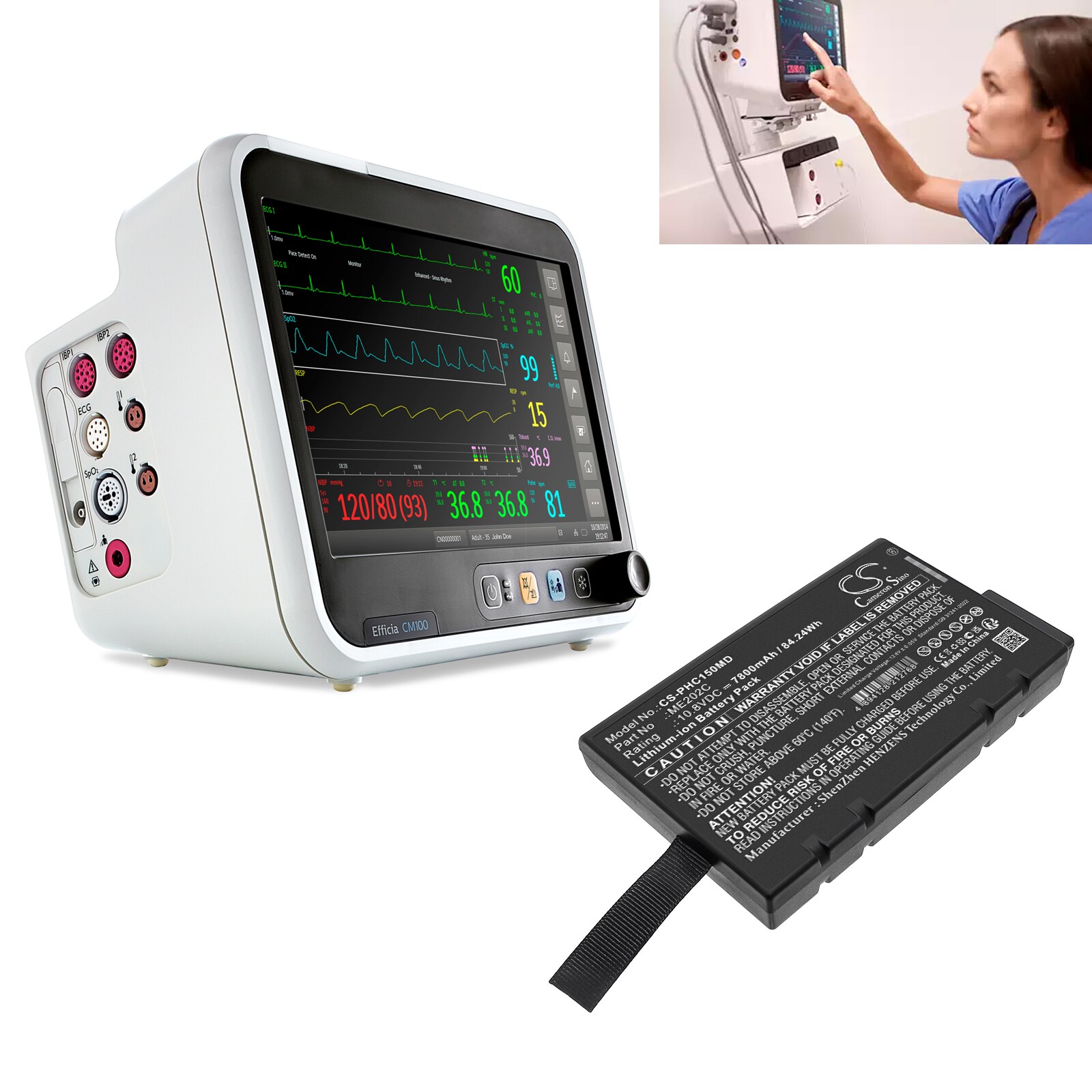 Batteri till Medicinsk för Philips Effica CM100, Efficia CM120, Efficia CM150