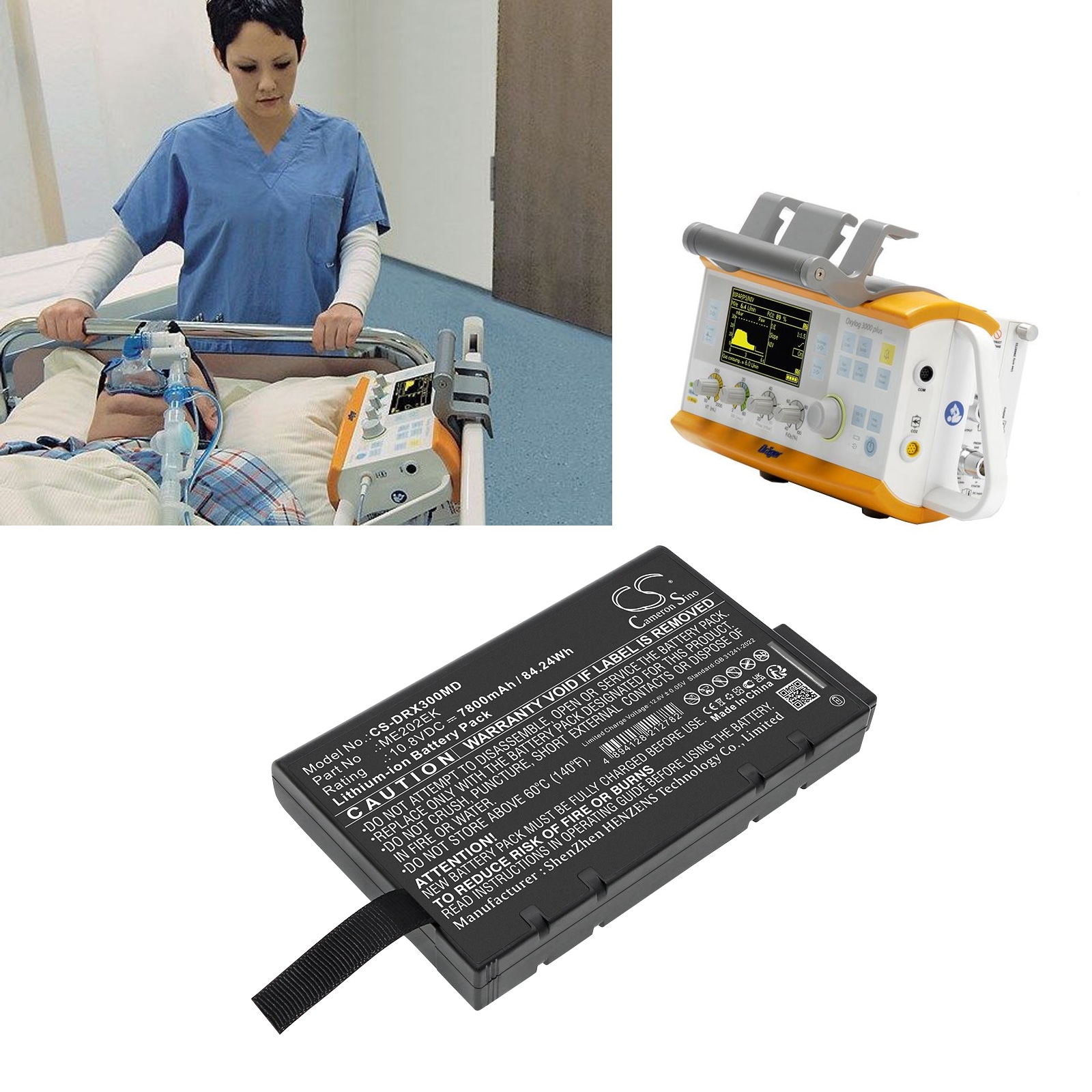 Batteri till Medicinsk för Drager Oxylog 3000, Oxylog 3000 Plus, Oxylog 3000+