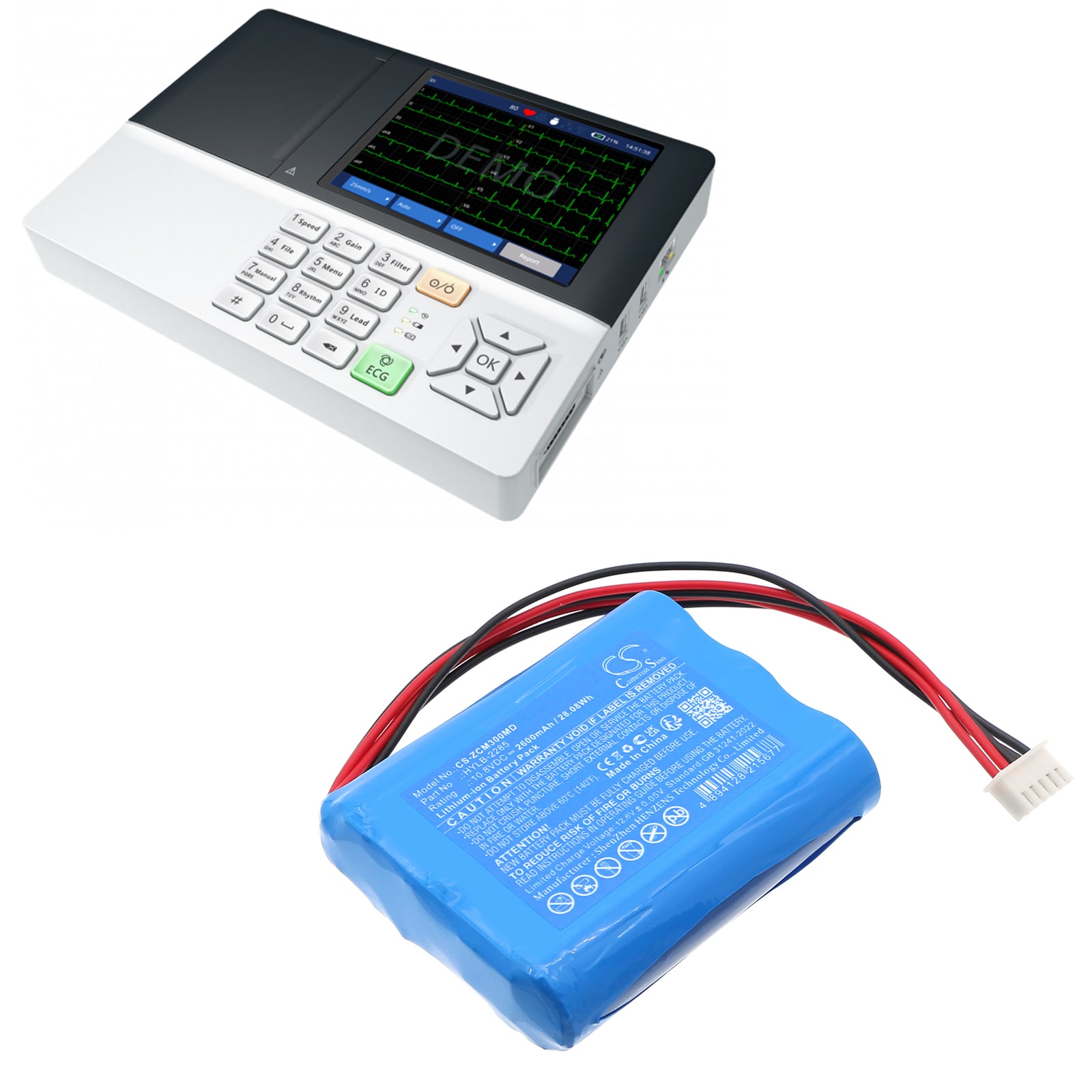 Batteri till Medicinsk för Zoncare ECG EKG monitor, P-2273, iMAC 300