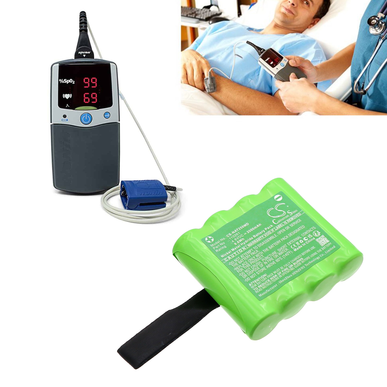 Batteri till Medicinsk för NONIN Palm Sat 2500 Pulse Oximeter, SAT 2500