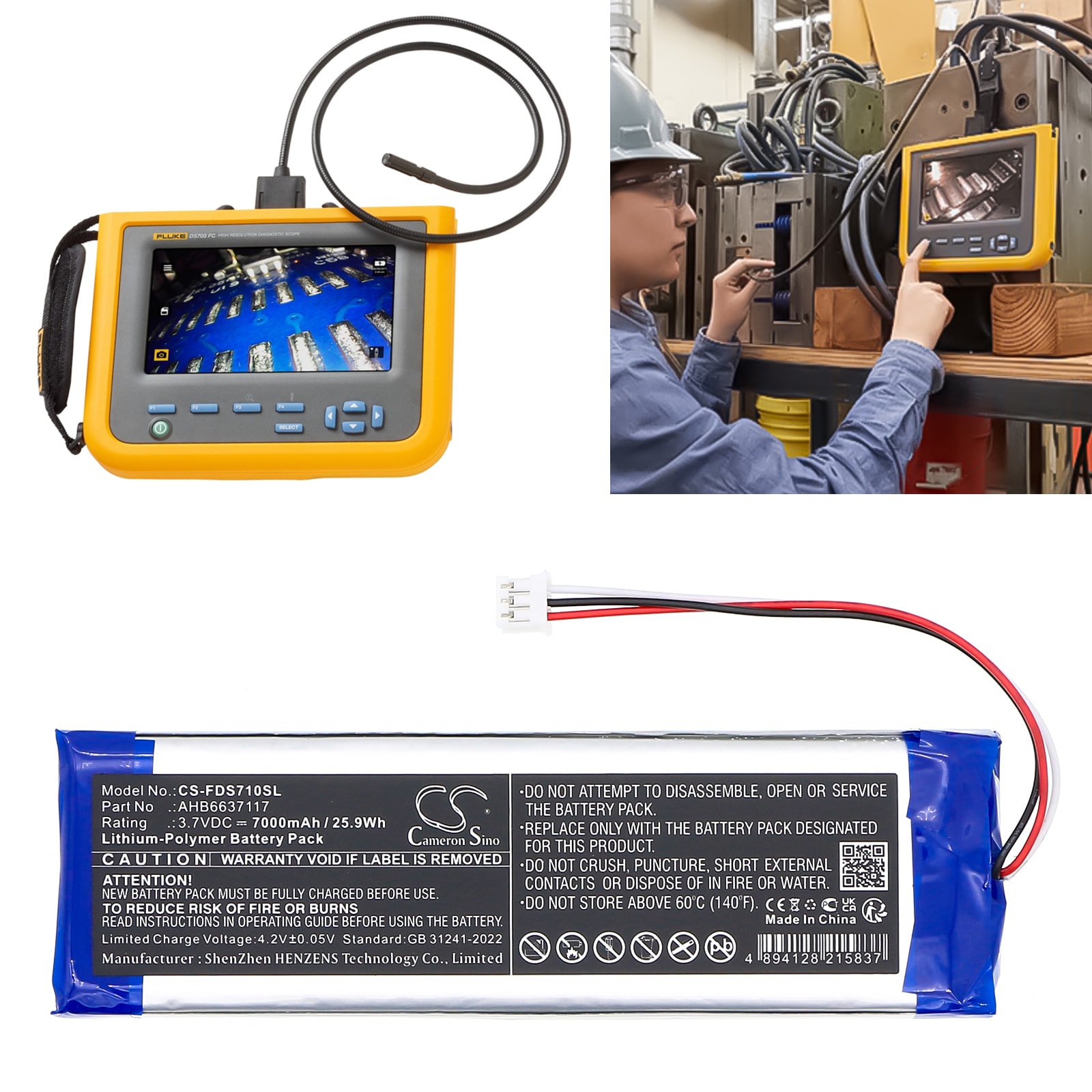 Batteri till Utrustning, undersökning, test för Fluke DS701 Diagnostic Videoscope