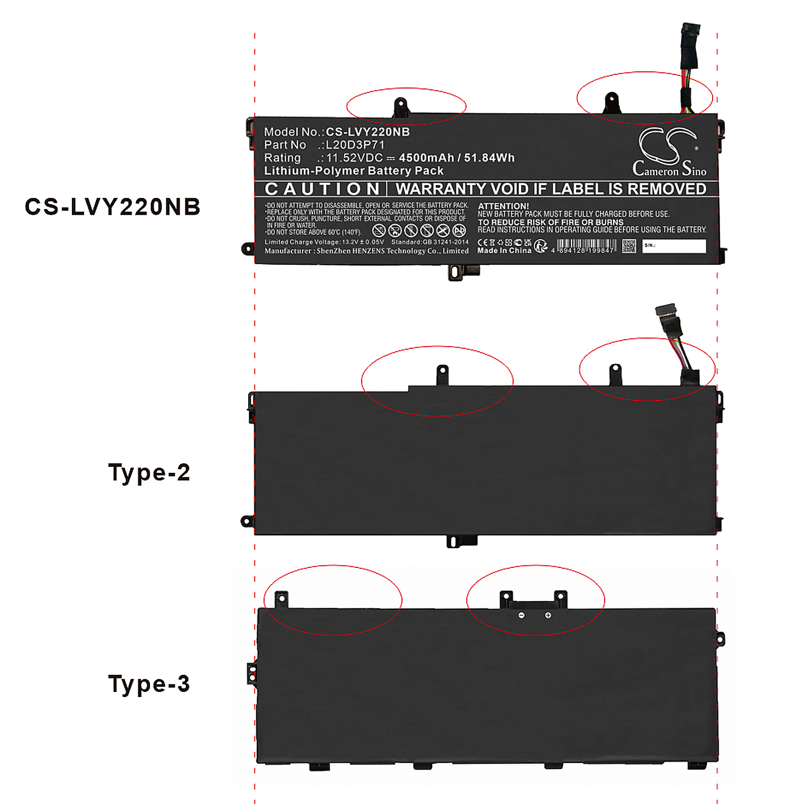 Batteri till Notebook, Bärbar dator för Lenovo ThinkPad X13 Yoga G2 20W8001JCK m.fl.