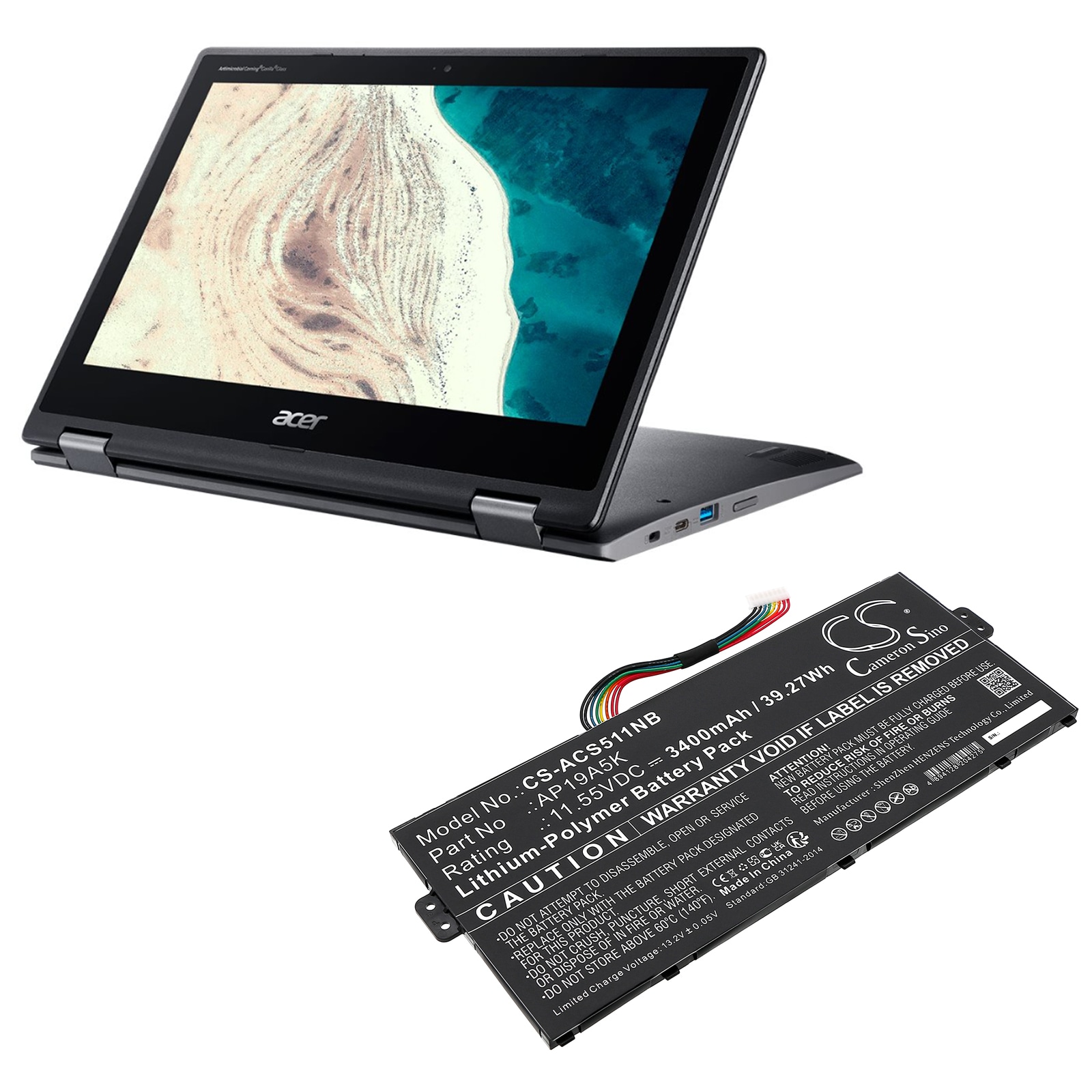 Batteri till Notebook, Bärbar dator för Acer Chromebook Spin 511 R752T-C3M5 m.fl.