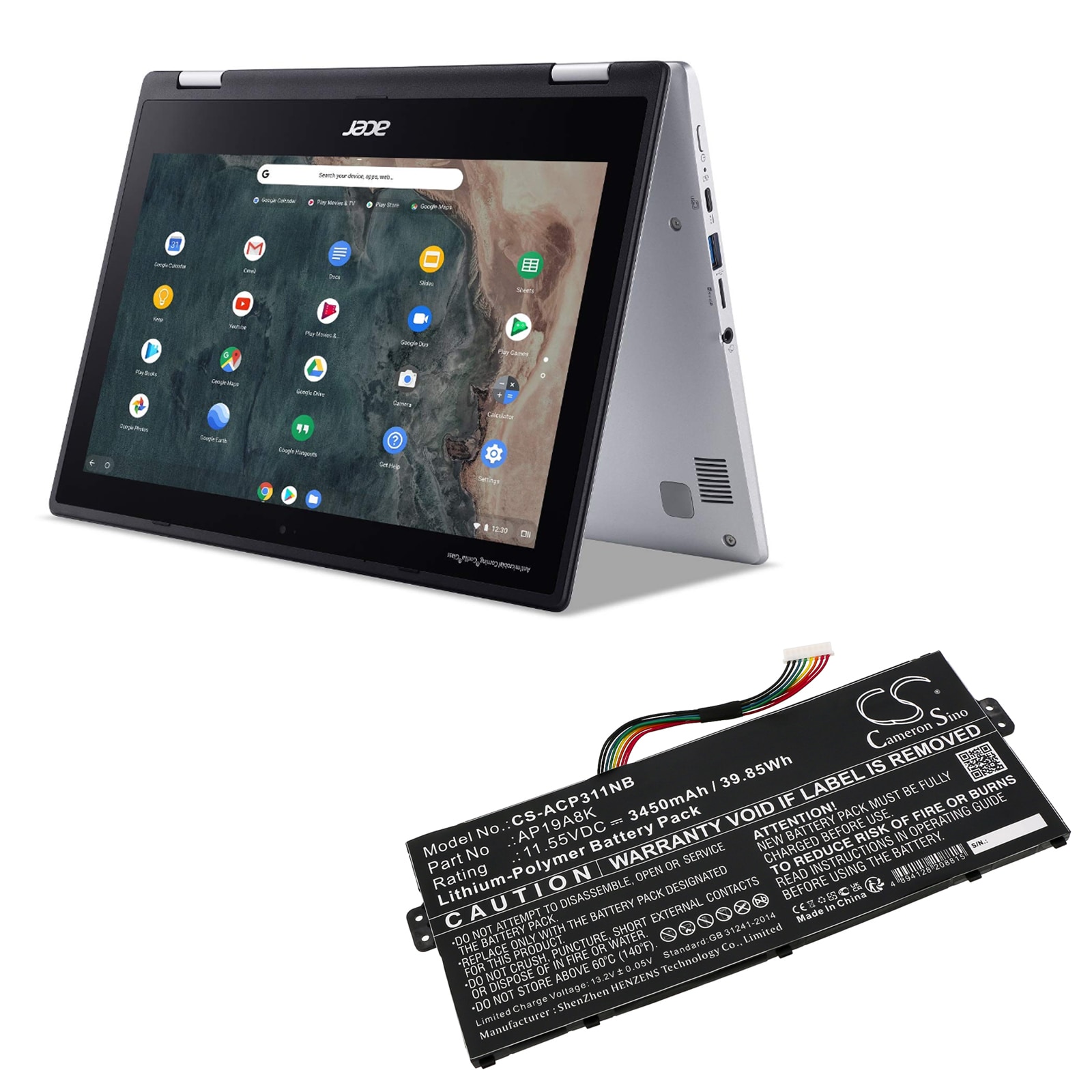 Batteri till Notebook, Bärbar dator för Acer Chromebook Spin 11 CP311-1HN-C3E3 m.fl.