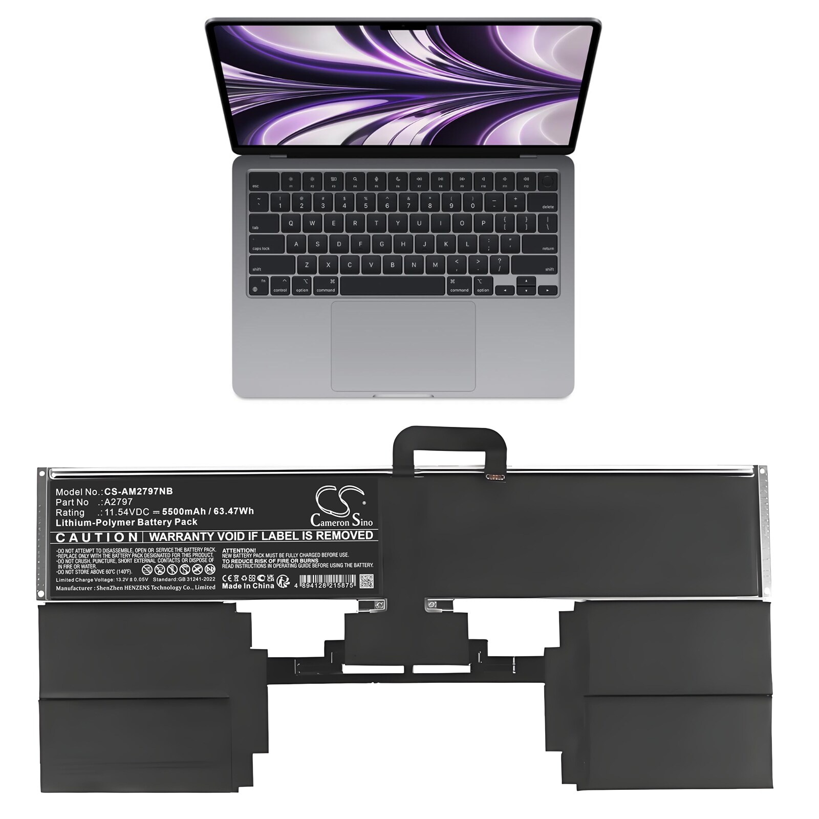 Batteri till Notebook, Bärbar dator för Apple A2941, MQKP3LL/A, MQKQ3LL/A m.fl.