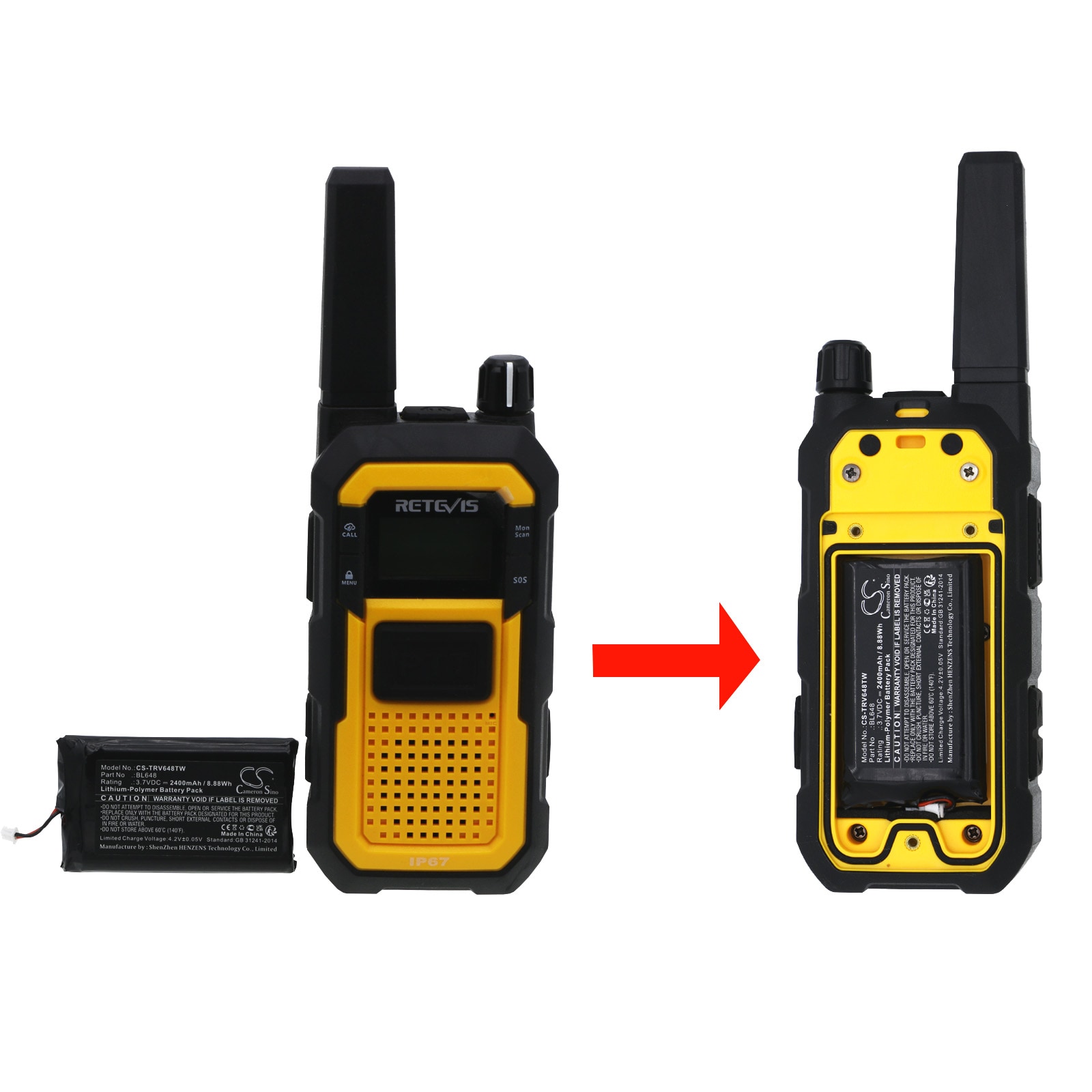 Batteri till Tvåvägsradio för Retevis RB48, RB648