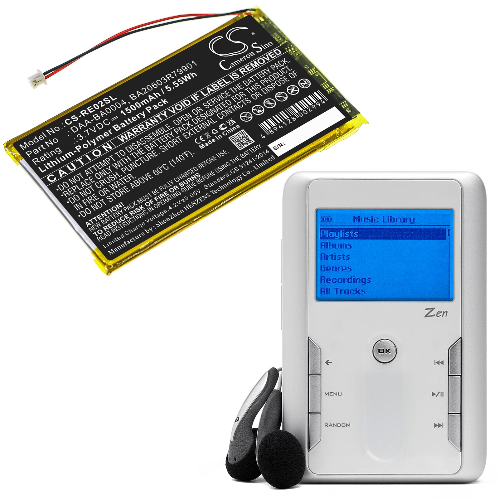 Batteri till Mediaspelare för Creative Labs Nomad Jukebox ZenTouch, Zen Touch 20GB m.fl.
