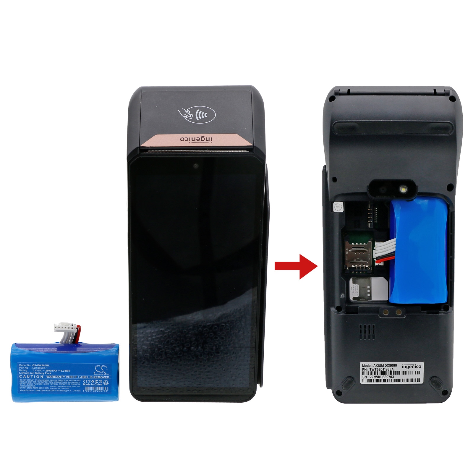 Batteri till Betalningsterminal för ingenico AXIUM DX4000, AXIUM DX8002, AXIUM DX8000 m.fl.