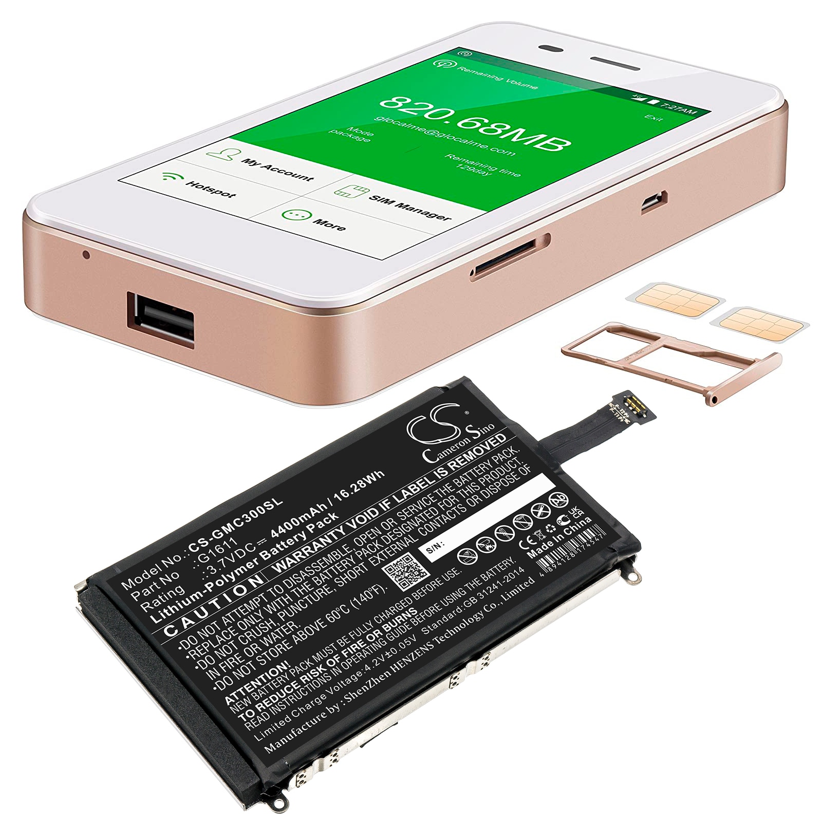 Batteri till Hotspot för GlocalMe G3, G1611