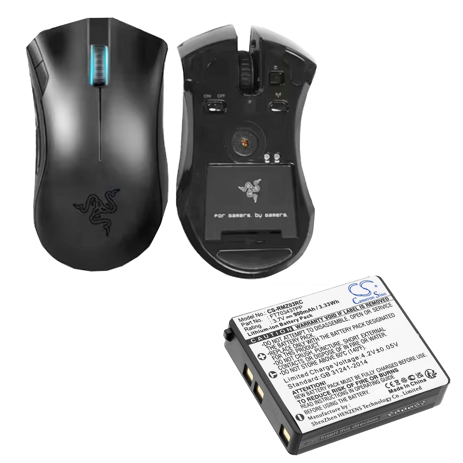 Batteri till Mus, Tangentbord för Razer RC03-001201, Mamba RC03