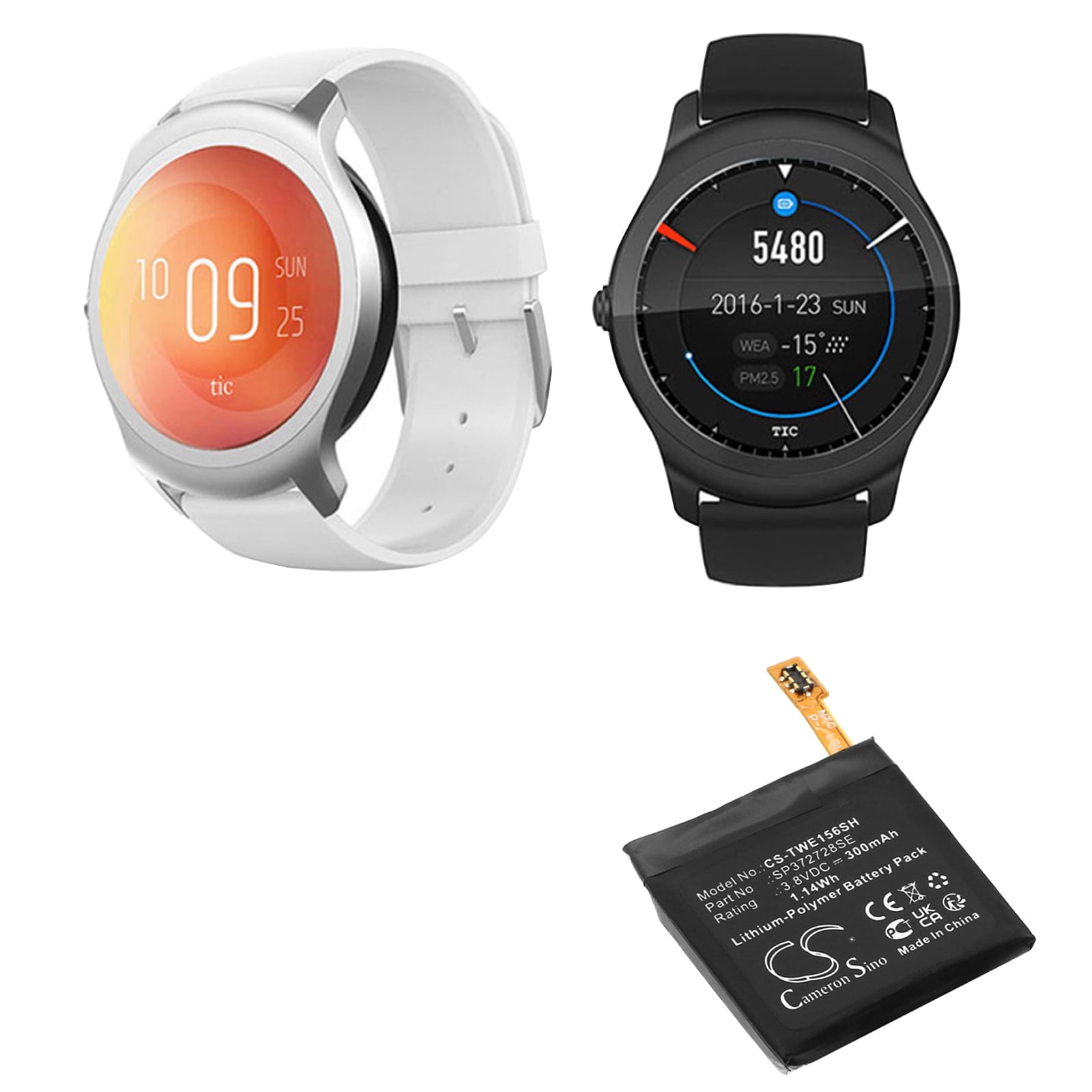 Batteri till Smart klocka för Ticwatch WE11056, 2, 2E m.fl.