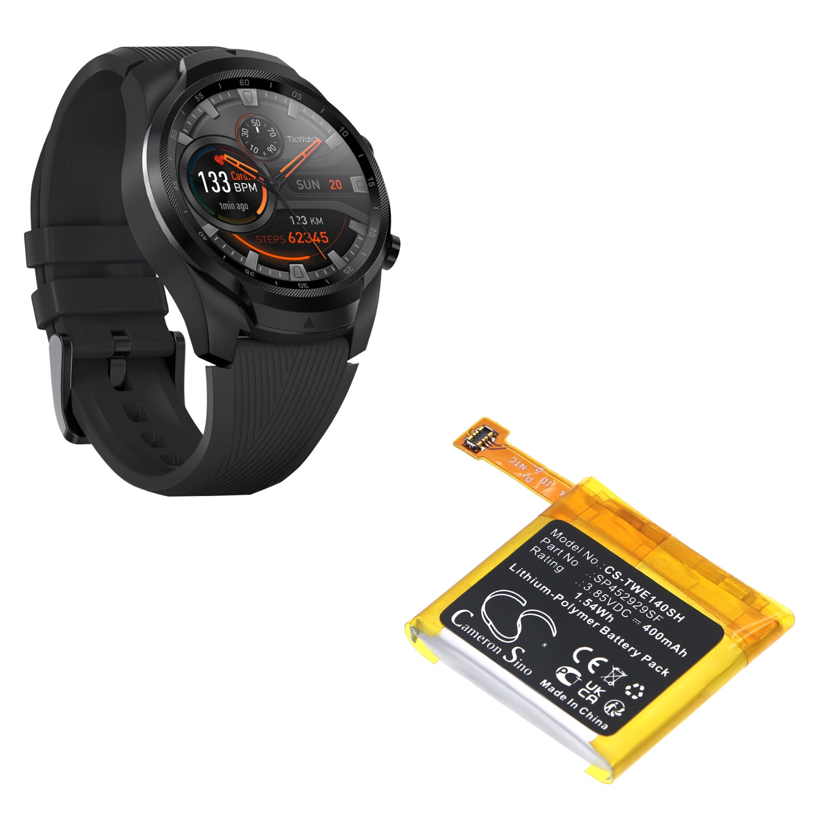 Batteri till Smart klocka för Ticwatch Pro, Pro 4G