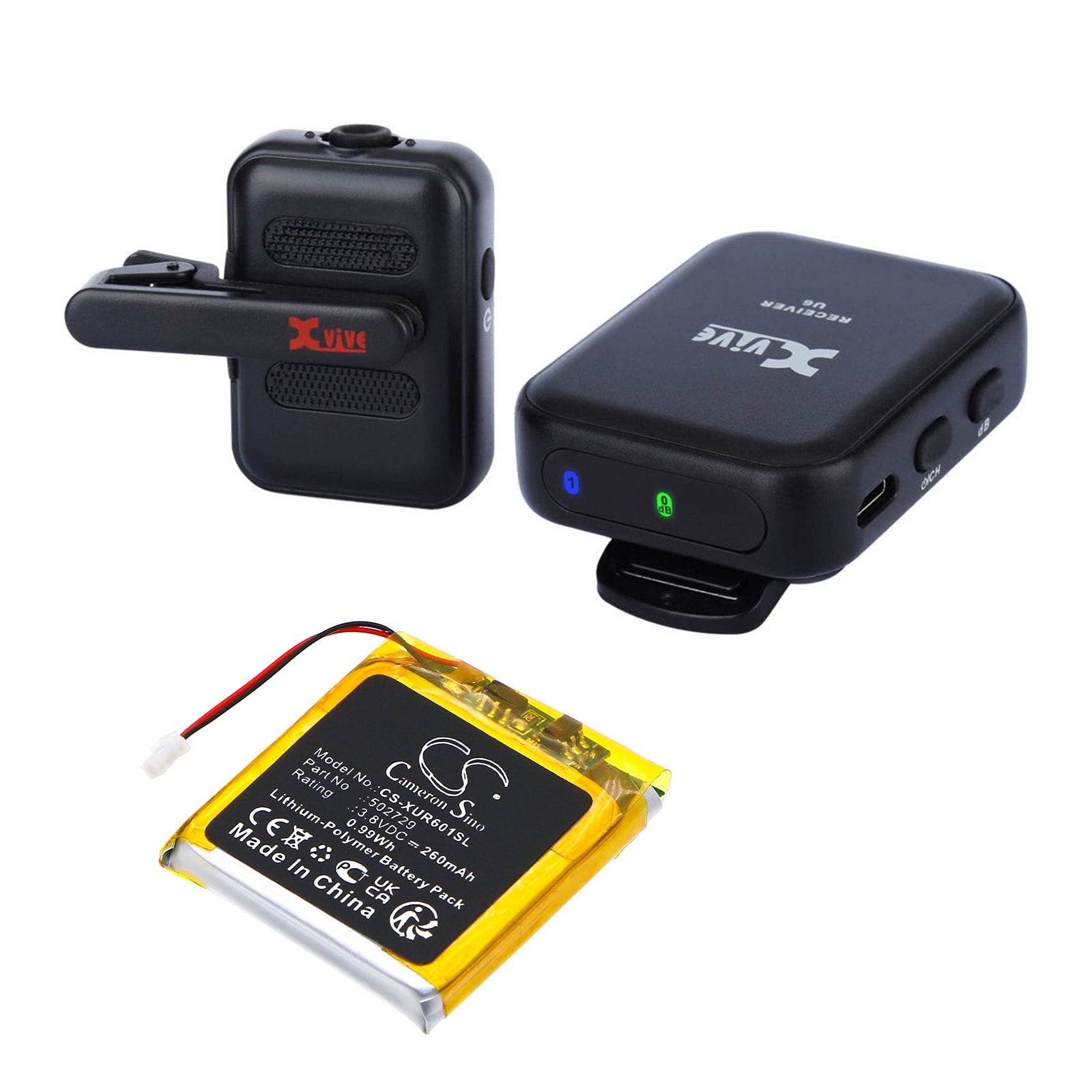 Batteri till Sändare & Mottagare för Xvive U6 Wireless Microphone Transmitter