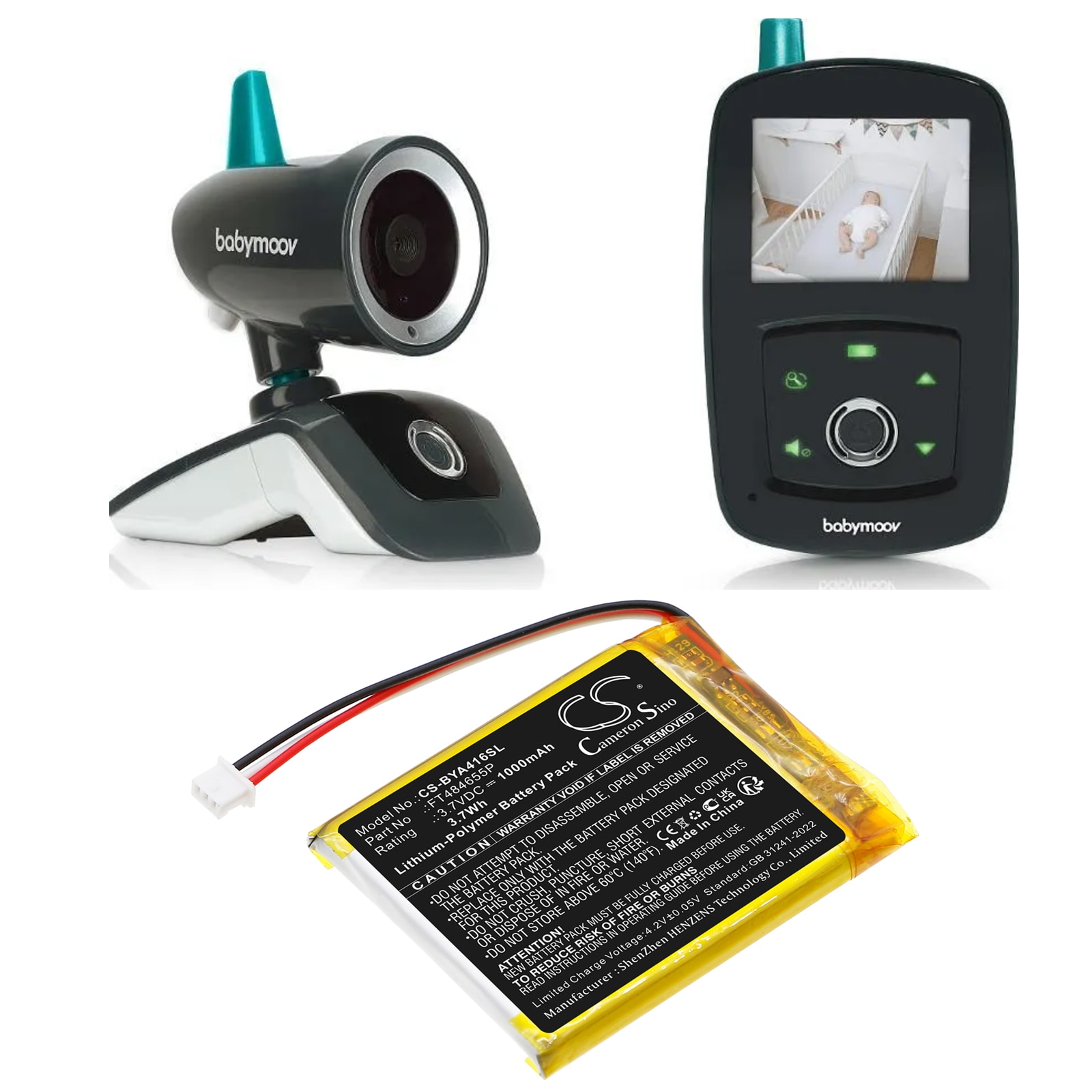 Batteri till BabyPhone för Babymoov A014416, A014422, Babyphone Video YOO-care m.fl.