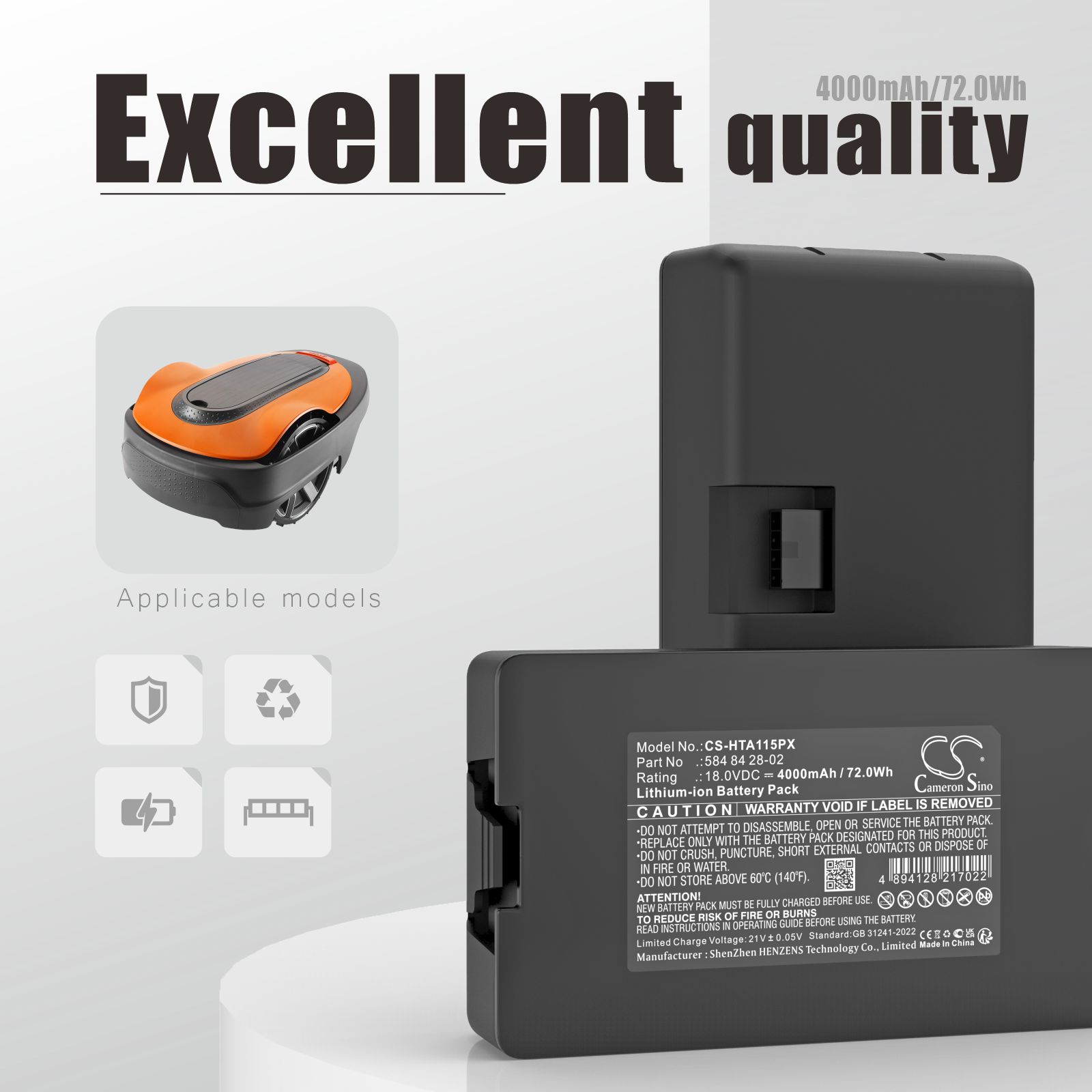 Batteri till Gräsklippare Gardena Sileno / Automower / Flymo / Husqvarna - 4000mAh