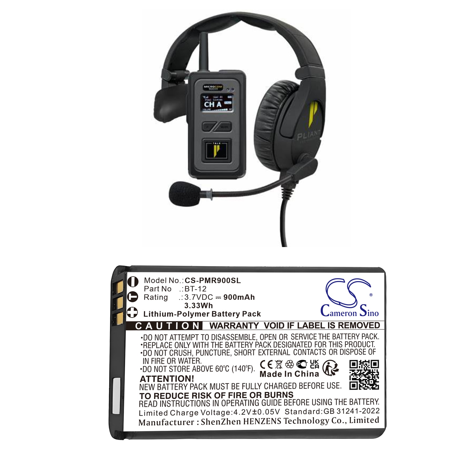 Batteri till Högtalare för Pliant MicroCom XR, MicroCom XR900 all-in-one headset