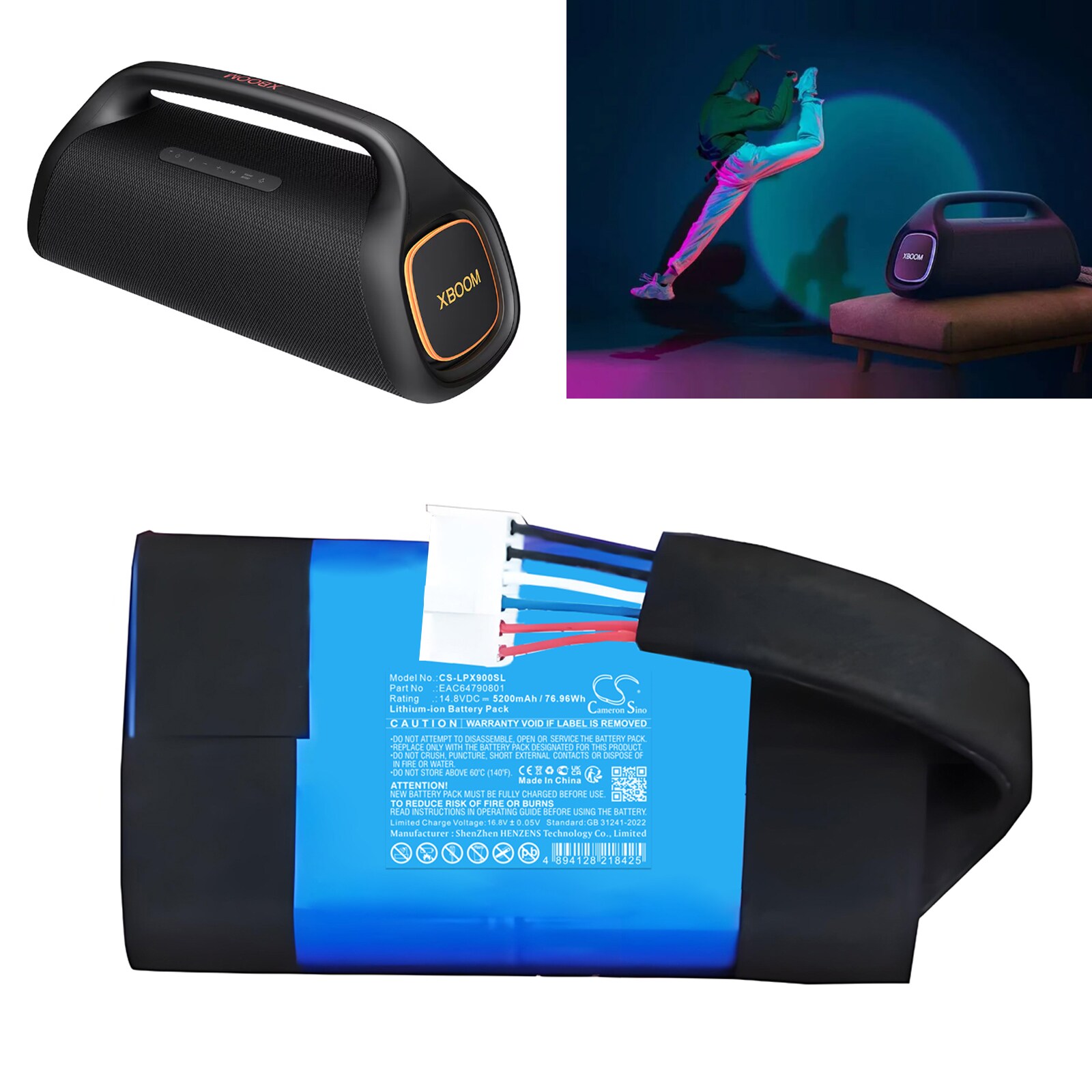 Batteri till Högtalare för LG XBOOM Go XG9, XG9QBK.ABRALLB, XG9QBK.ABRALLK m.fl.